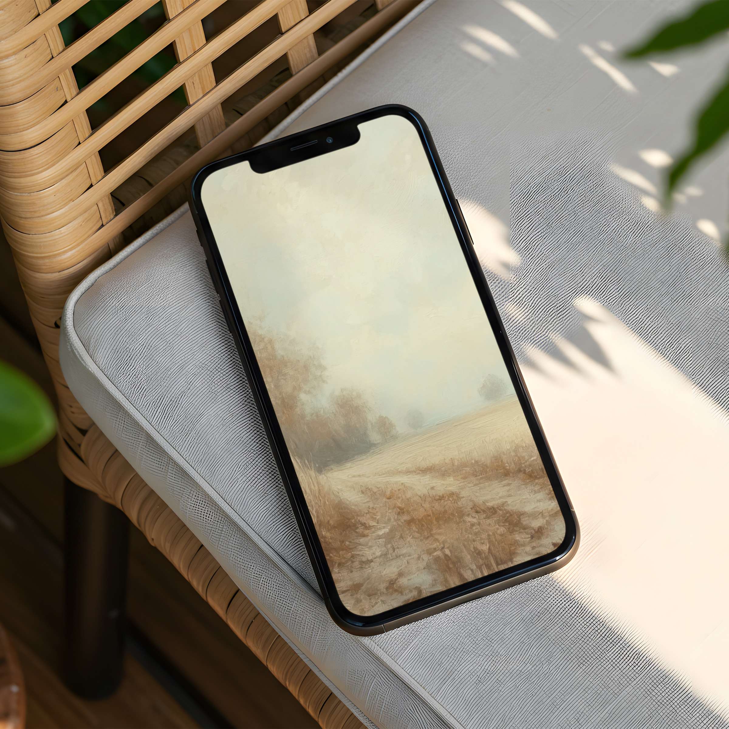 Elegant iPhone background with serene landscape painting for instant download to inspire calm and mindfulness on your phone