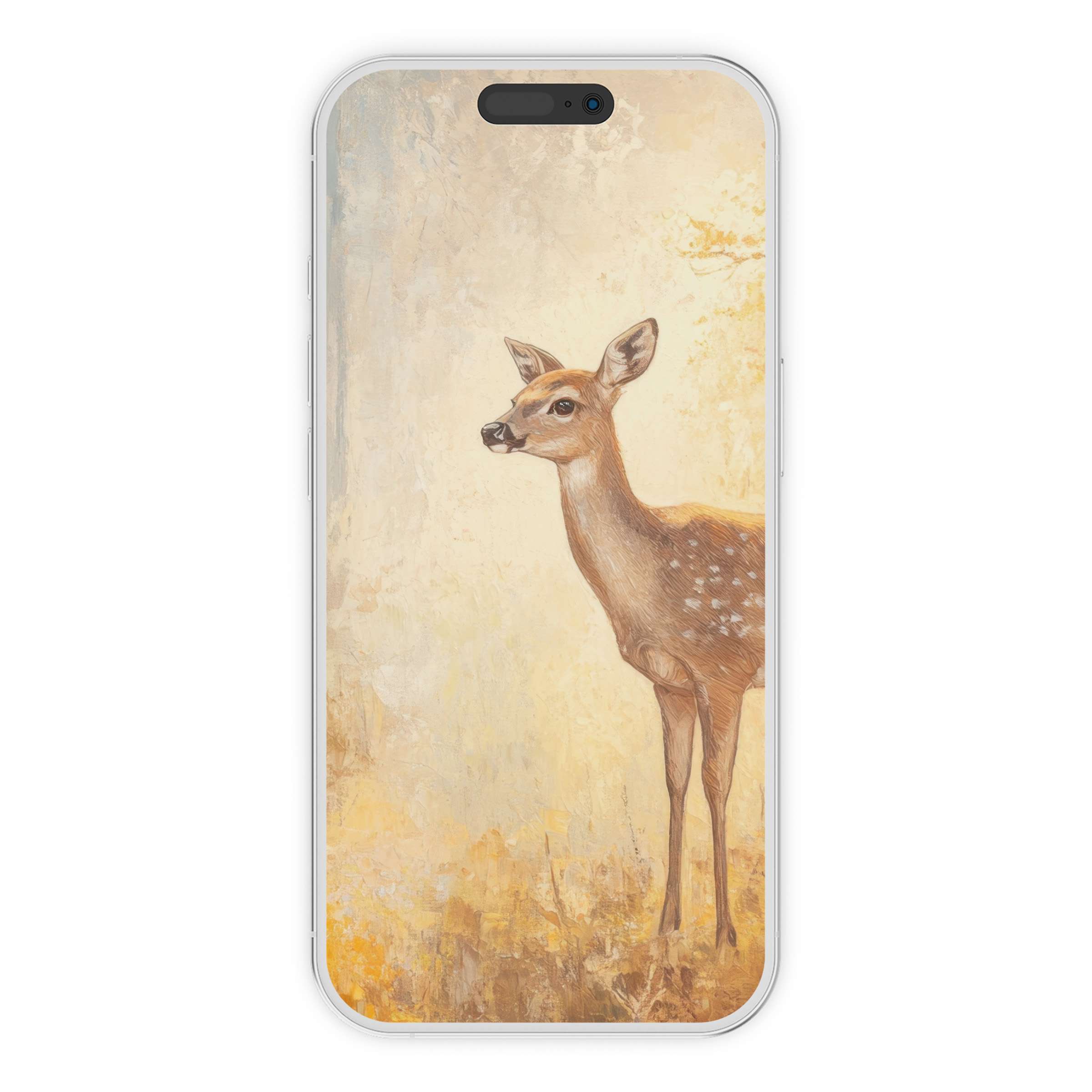 Elegant watercolor deer softly stands against a warm autumn palette in this fall iPhone wallpaper digital download phone background