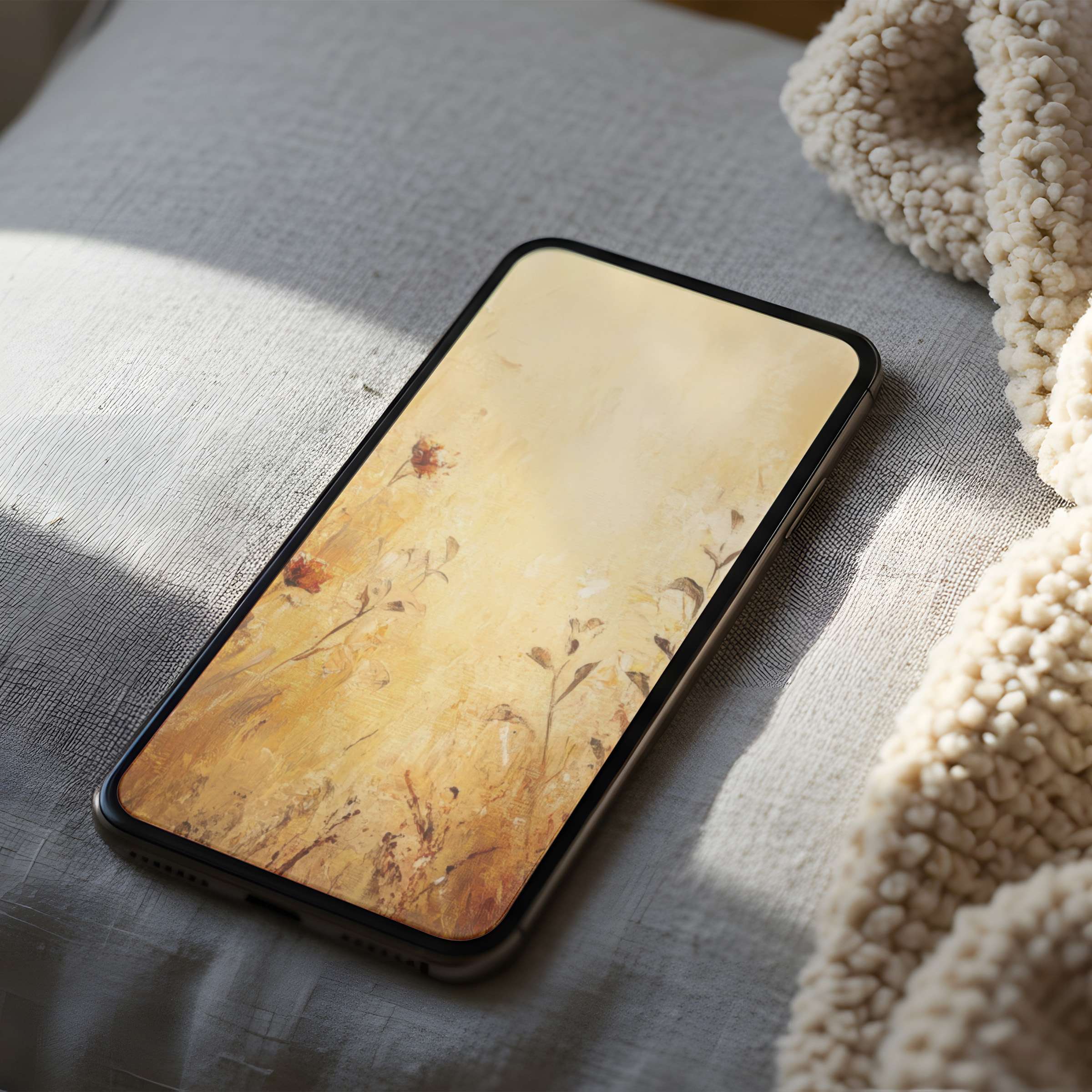 Warm floral tones in this phone wallpaper create a serene, high-resolution canvas for iPhone and Android digital download