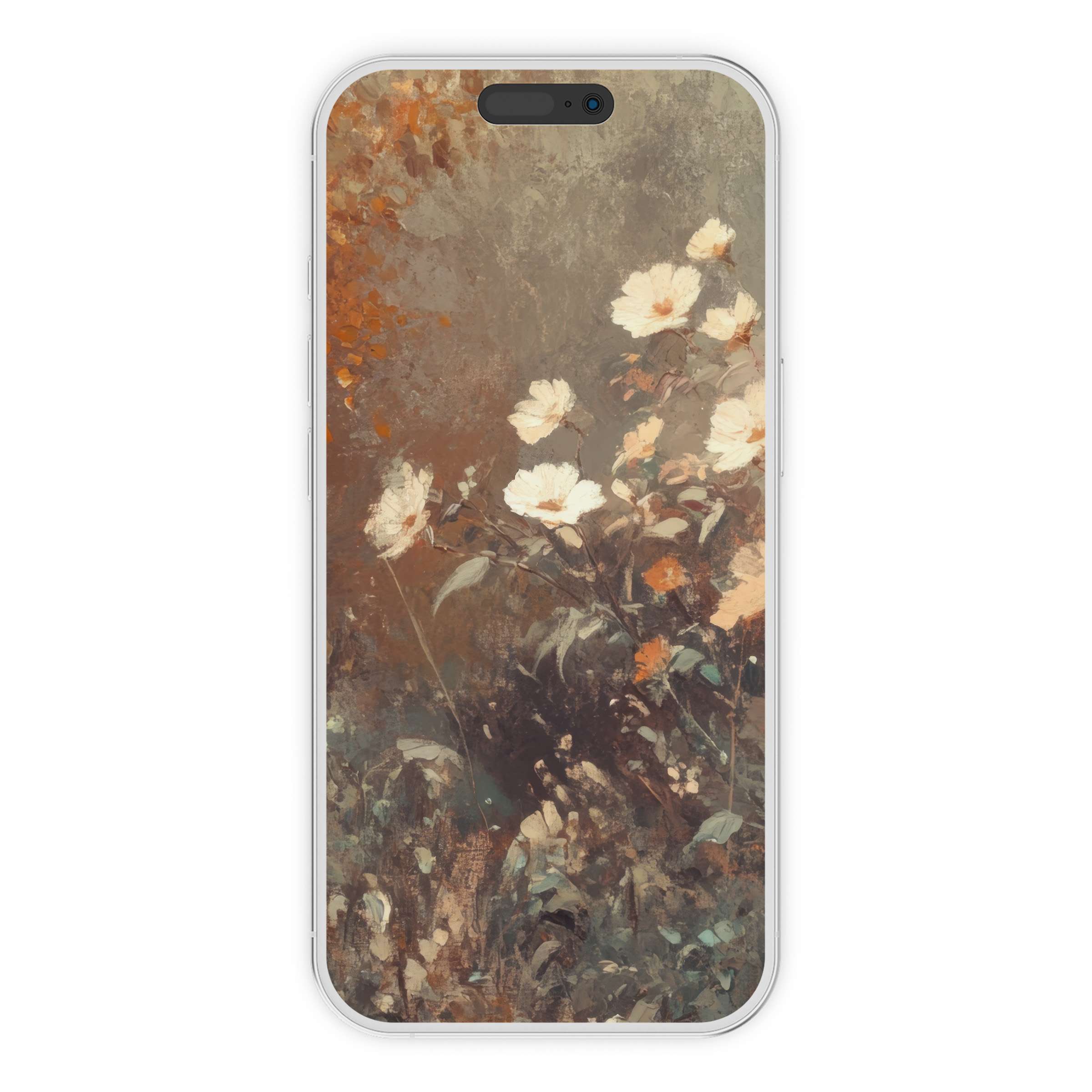 Elegant fall iPhone wallpaper featuring soft floral artistry in warm tones, perfect phone background for digital download tranquility