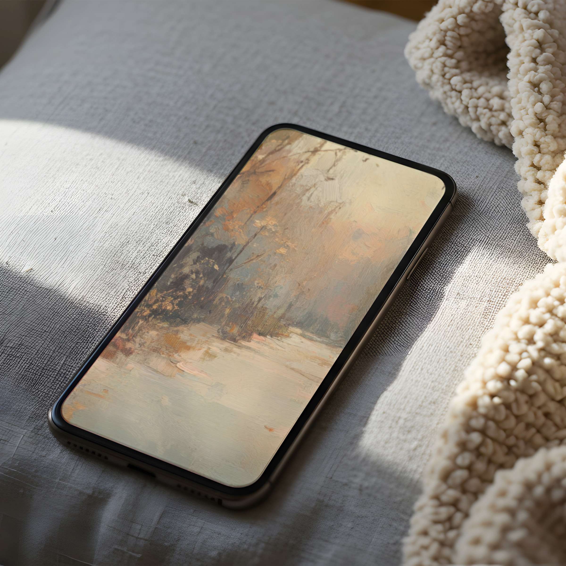 Elegant autumn landscape phone wallpaper in soft earthy tones with high resolution download perfect for iPhone or android screens