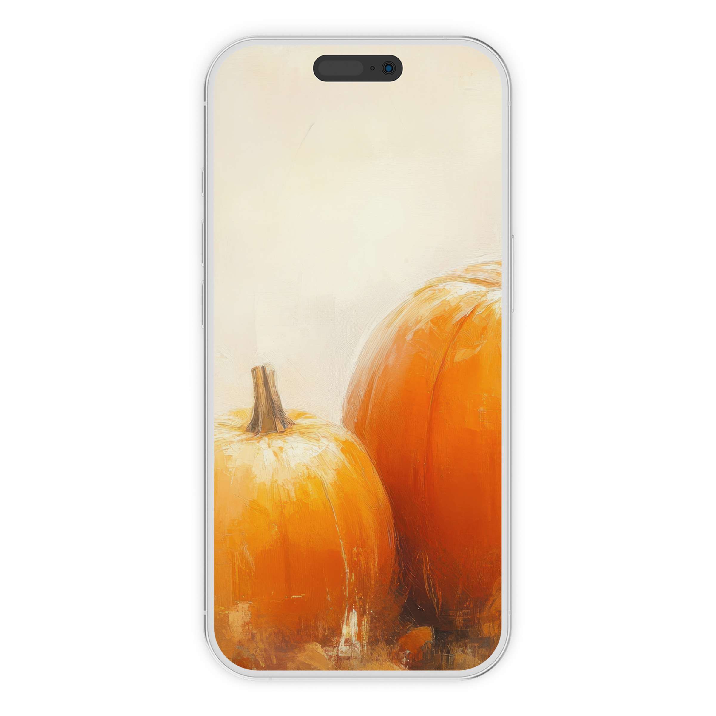 Ethereal fall iPhone wallpaper featuring painted pumpkins offers an elegant background for phone, perfect for digital download