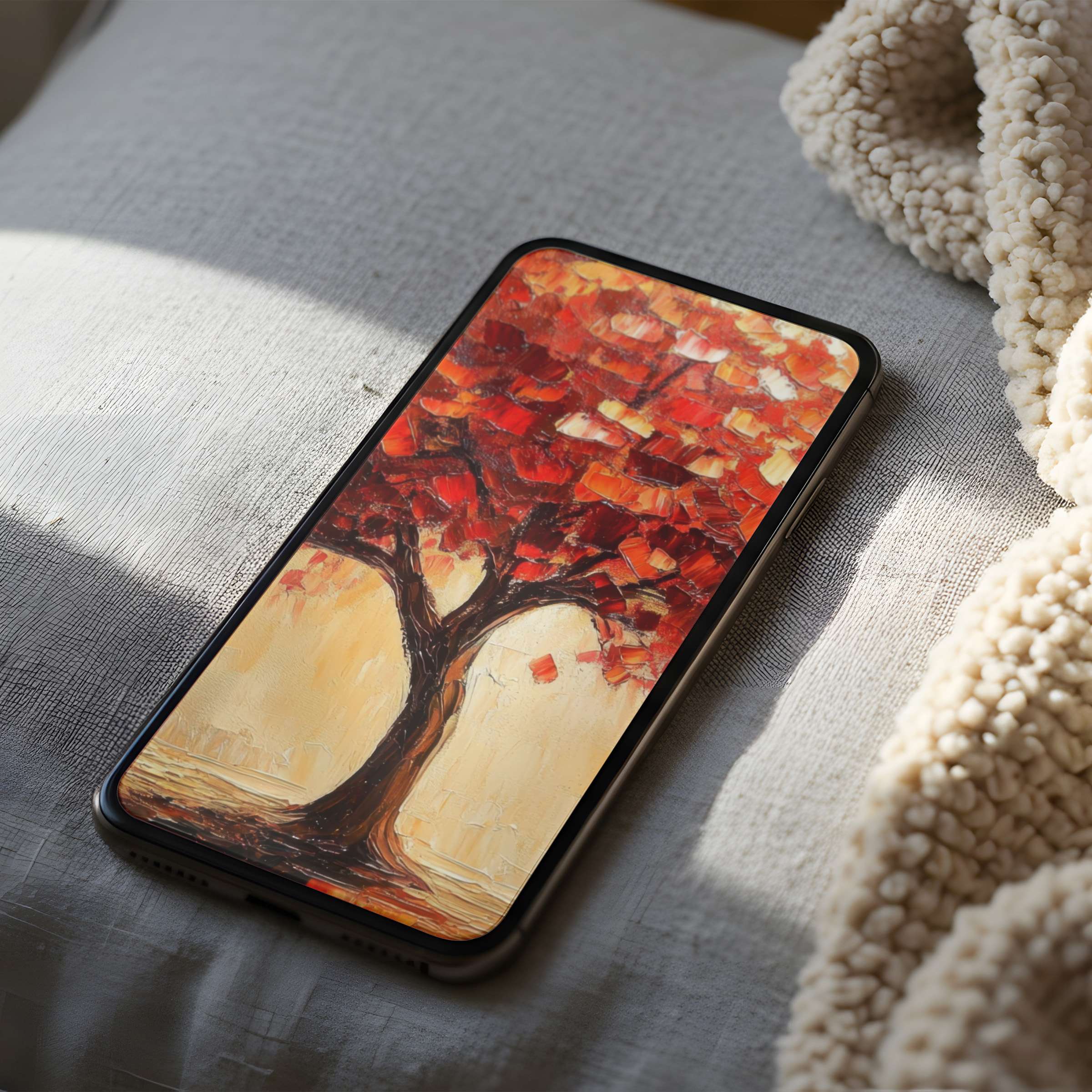 Rich autumnal tree phone wallpaper brings warmth and elegance to any iPhone screen, a high-resolution digital download for tranquility