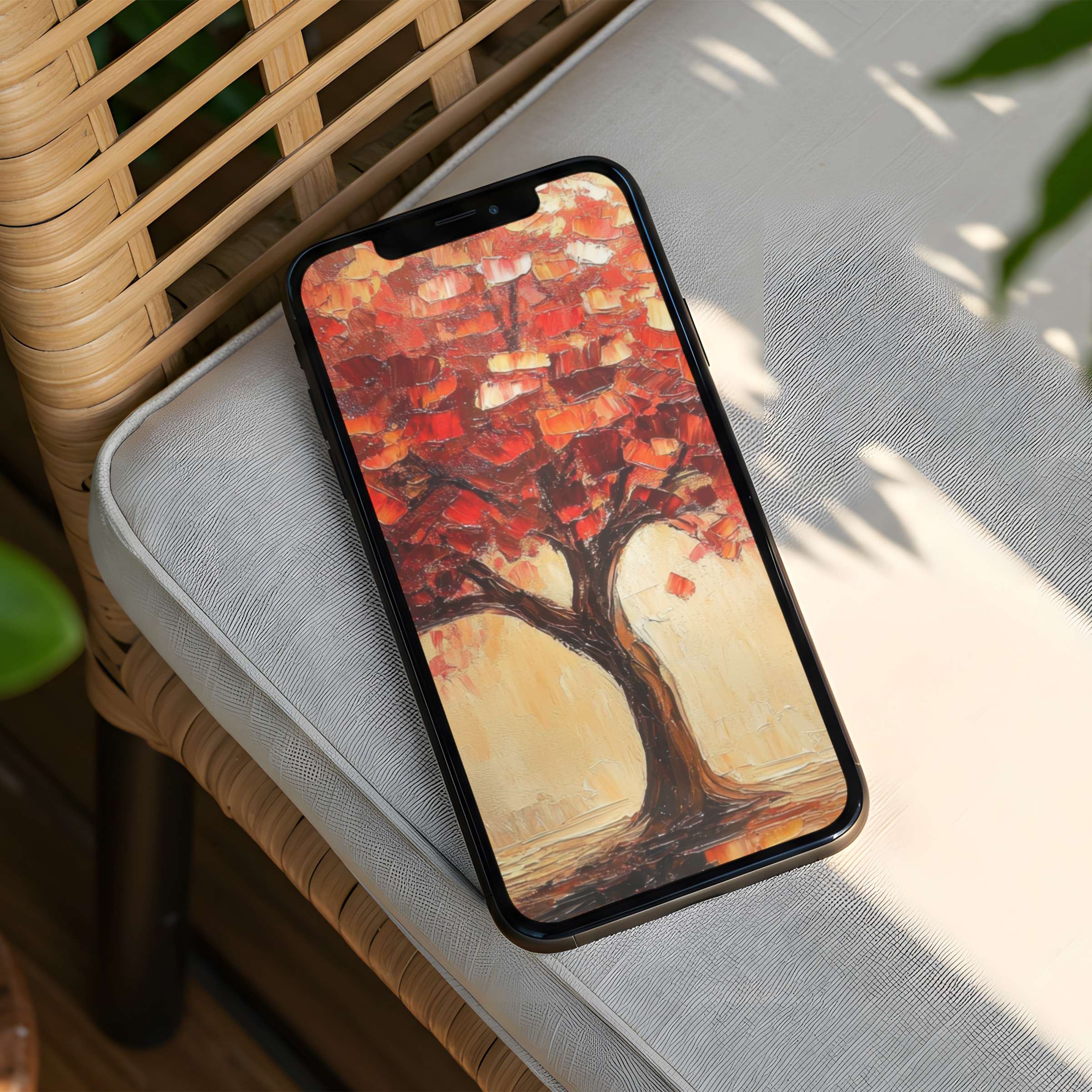 Vibrant autumn tree iPhone background for instant download offers calm and elegance fits any phone for inspiring mindfulness