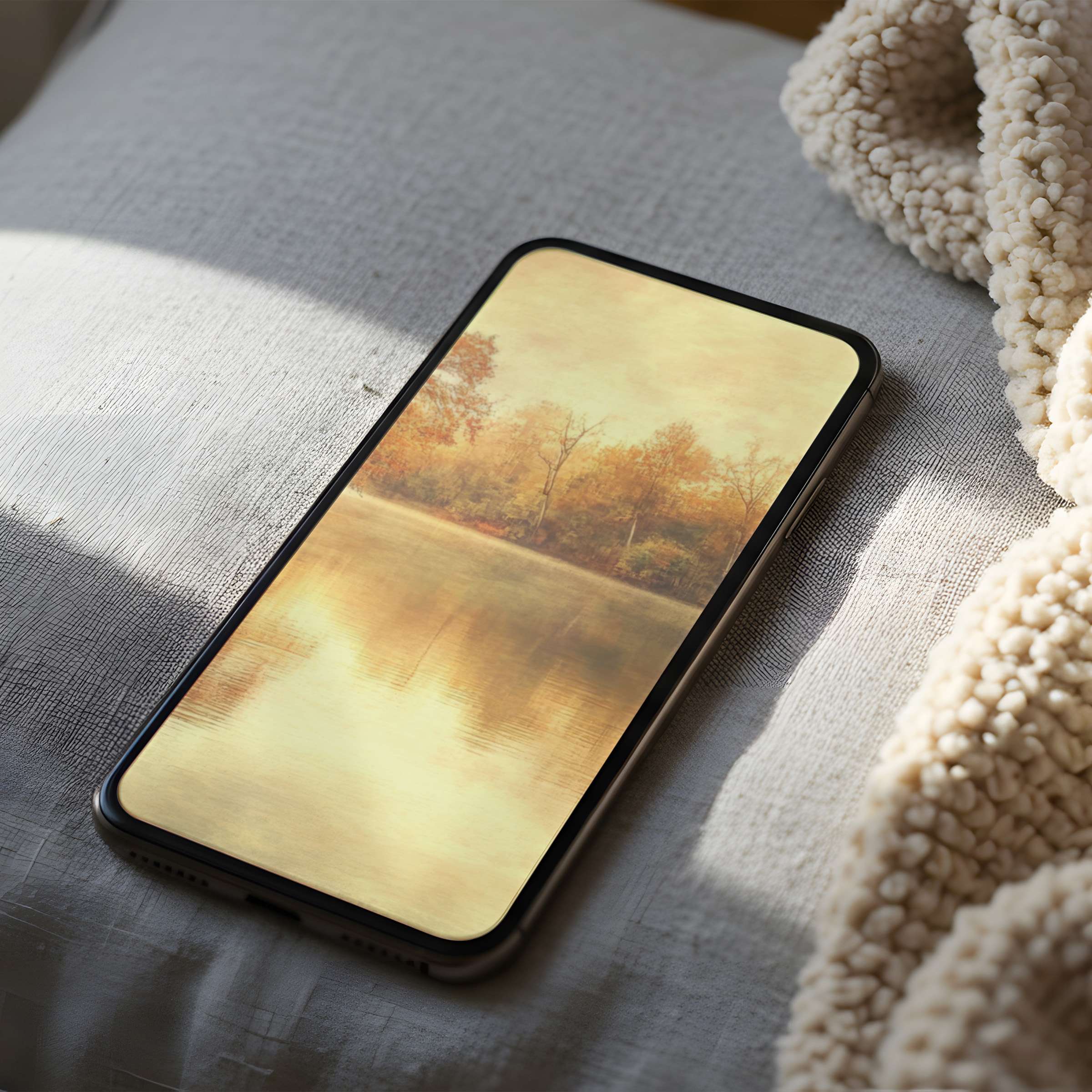 Elegant autumn landscape phone wallpaper on iPhone offers serene beauty, high resolution, and easy digital download for all devices