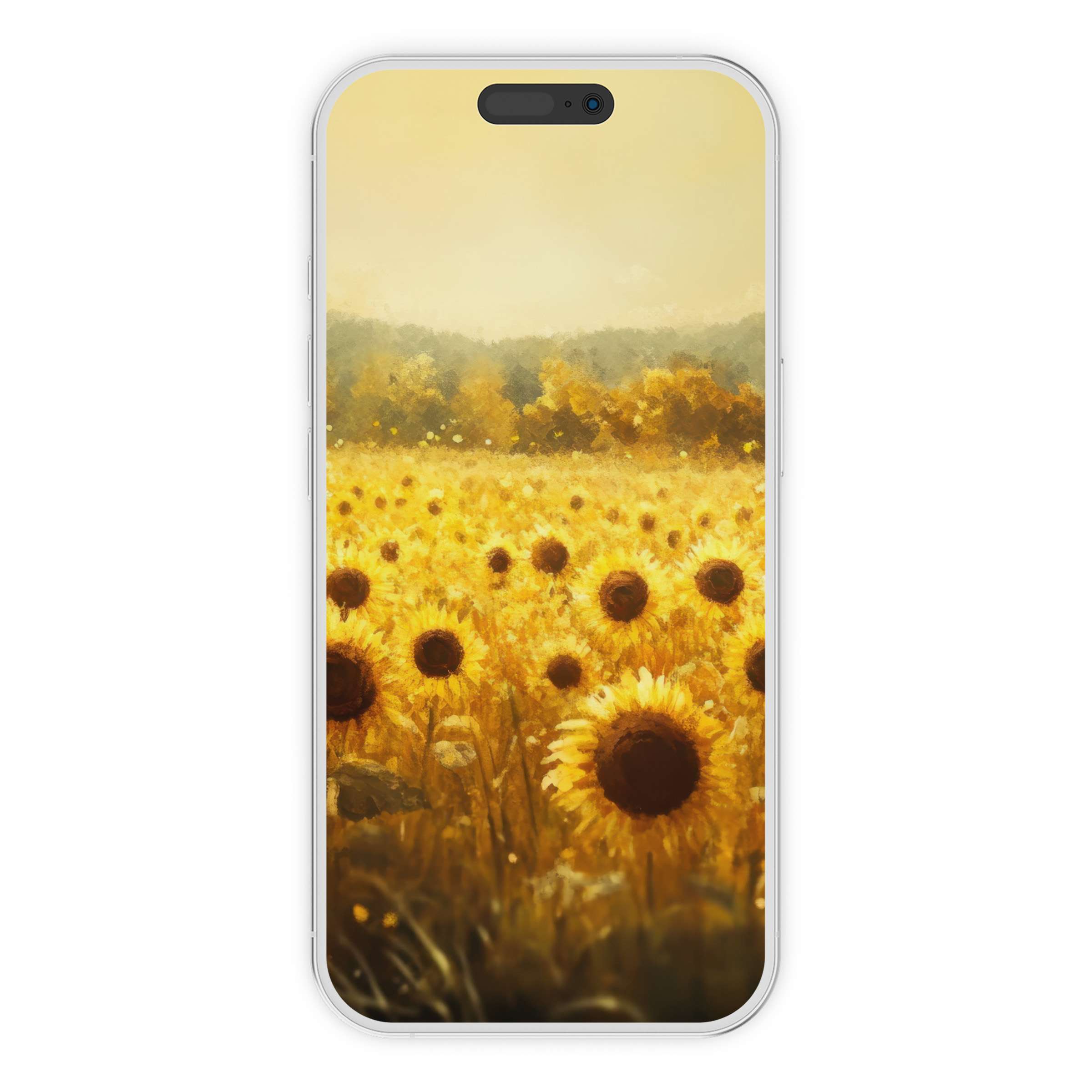 Sunny sunflower field fall iPhone wallpaper, elegant phone background with warm hues, perfect digital download for tranquility