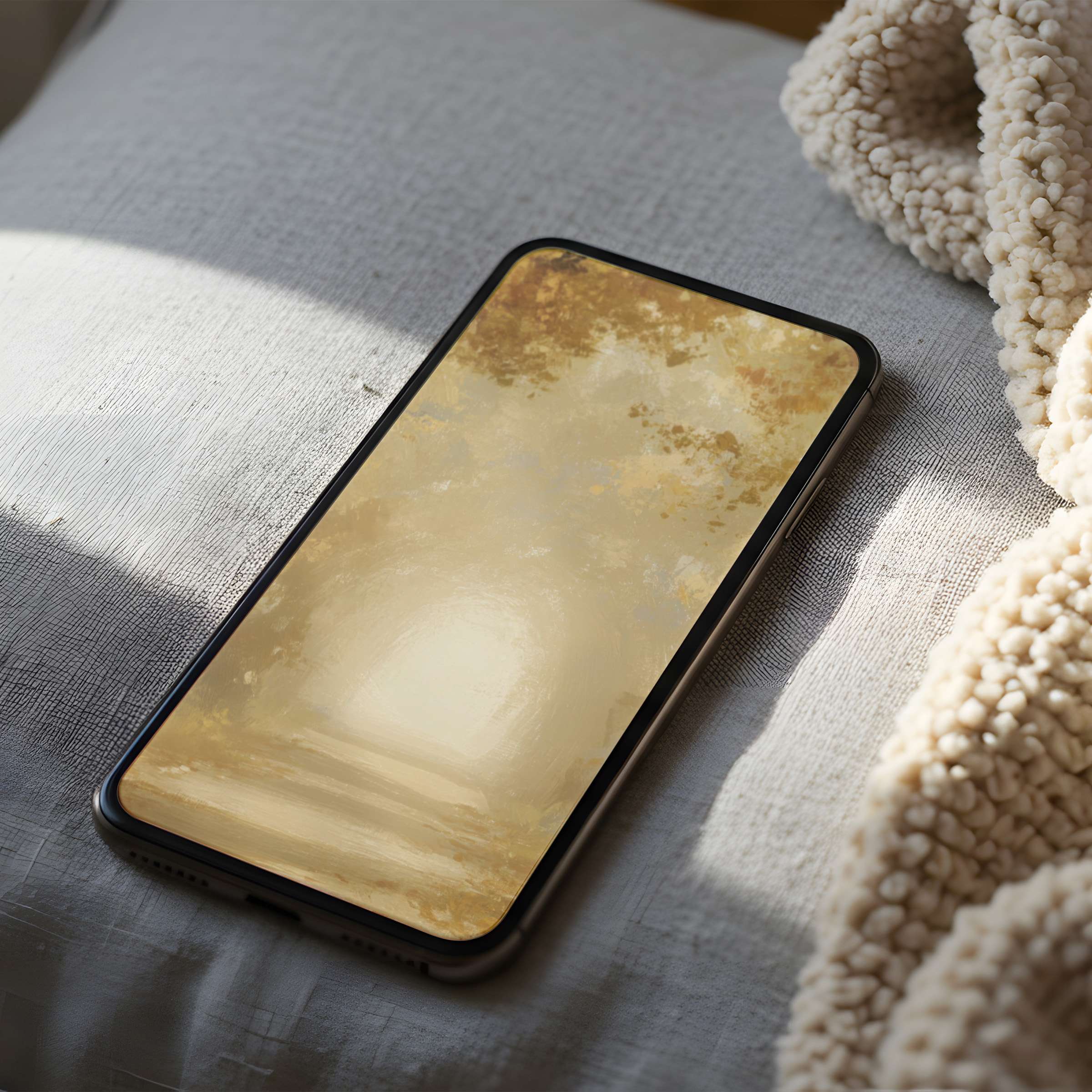 Elegant phone wallpaper with soft golden hues and abstract nature, perfect for iPhone or Android, offering a serene digital download