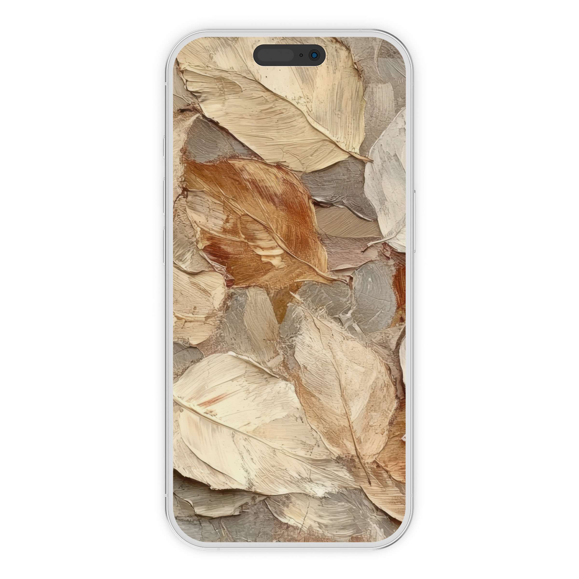 Elegant fall iPhone wallpaper featuring textured earthy leaves, a digital download perfect for a calming phone background ambiance