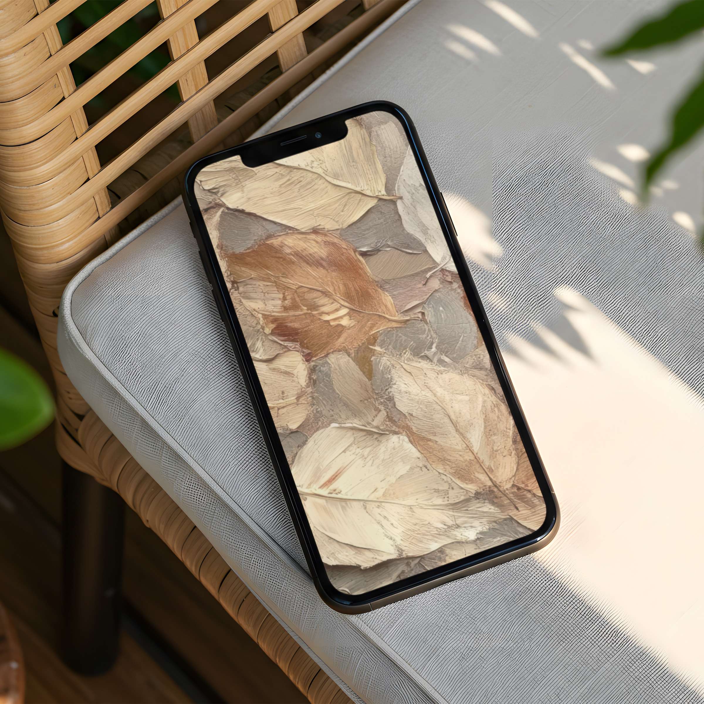 Elegant leaf texture iPhone background offers calm inspiration; instant download for your phone, enhancing mindfulness and style
