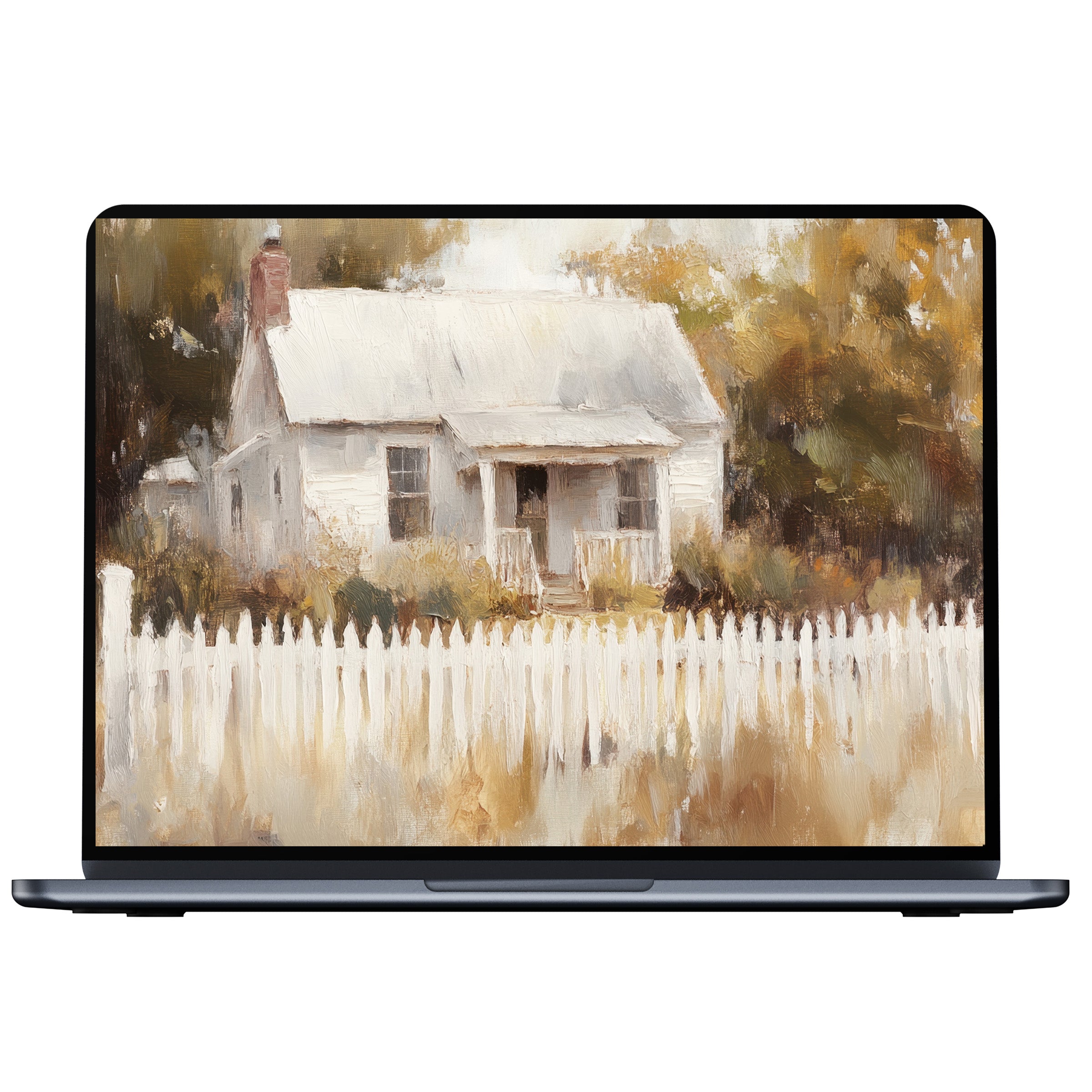 Charming farmhouse desktop wallpaper digital download with serene autumn hues and rustic texture for PC and laptop elegance