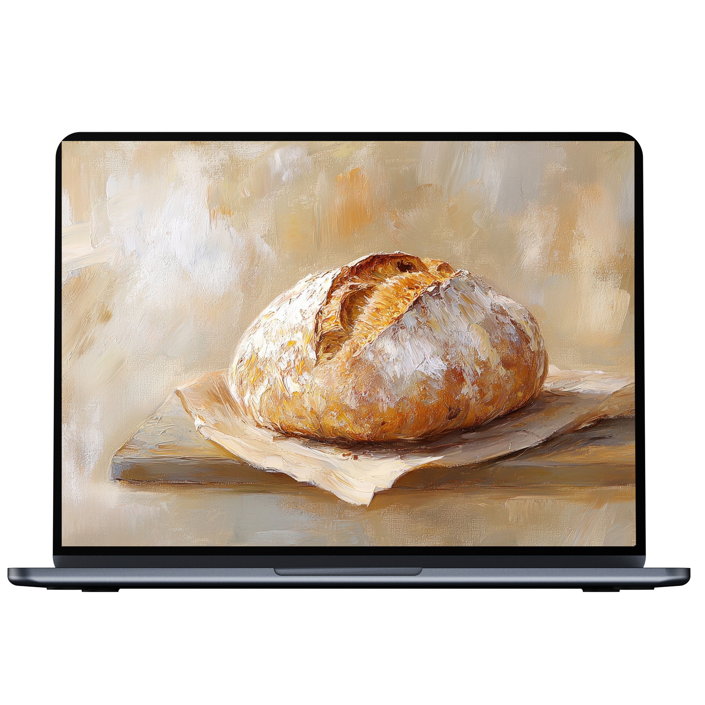Farmhouse desktop wallpaper featuring rustic bread art in soft, warm hues offers calm and elegance for PC, laptop, or Mac digital download