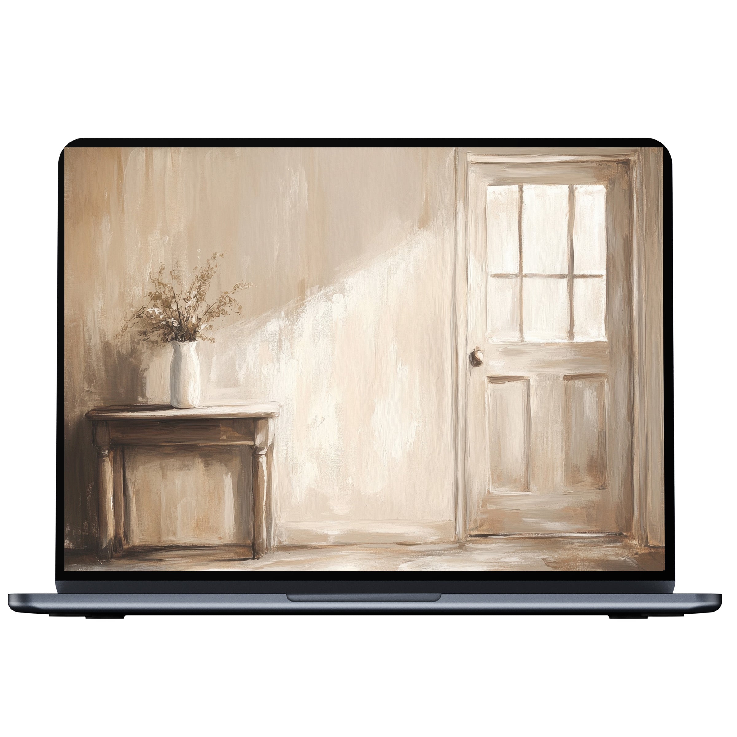 Farmhouse desktop wallpaper art with cozy textures and soft hues brings calm inspiration to your PC or laptop digital download