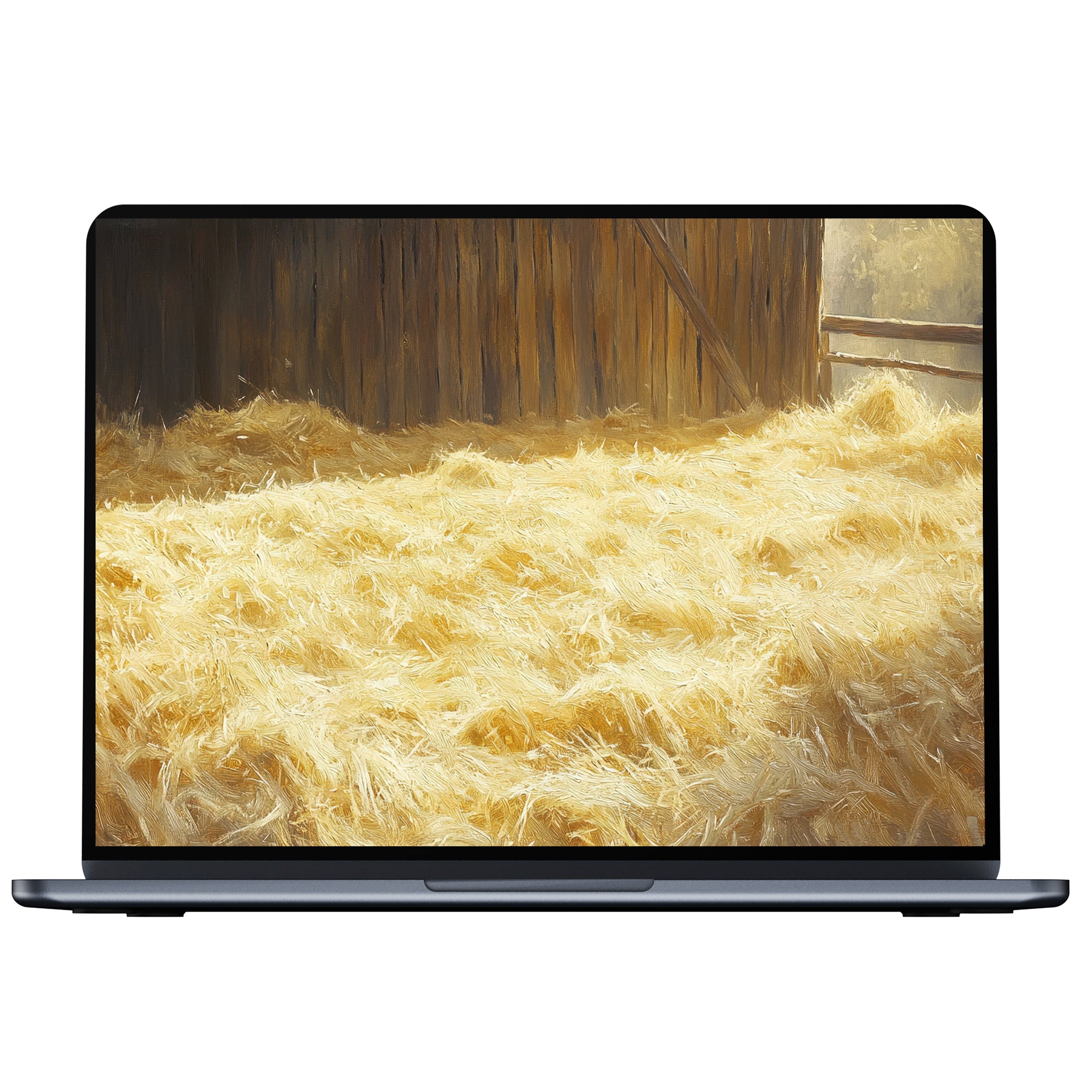 Farmhouse desktop wallpaper featuring golden hay bales and rustic textures evokes calm and elegance as a digital download for PC and laptop