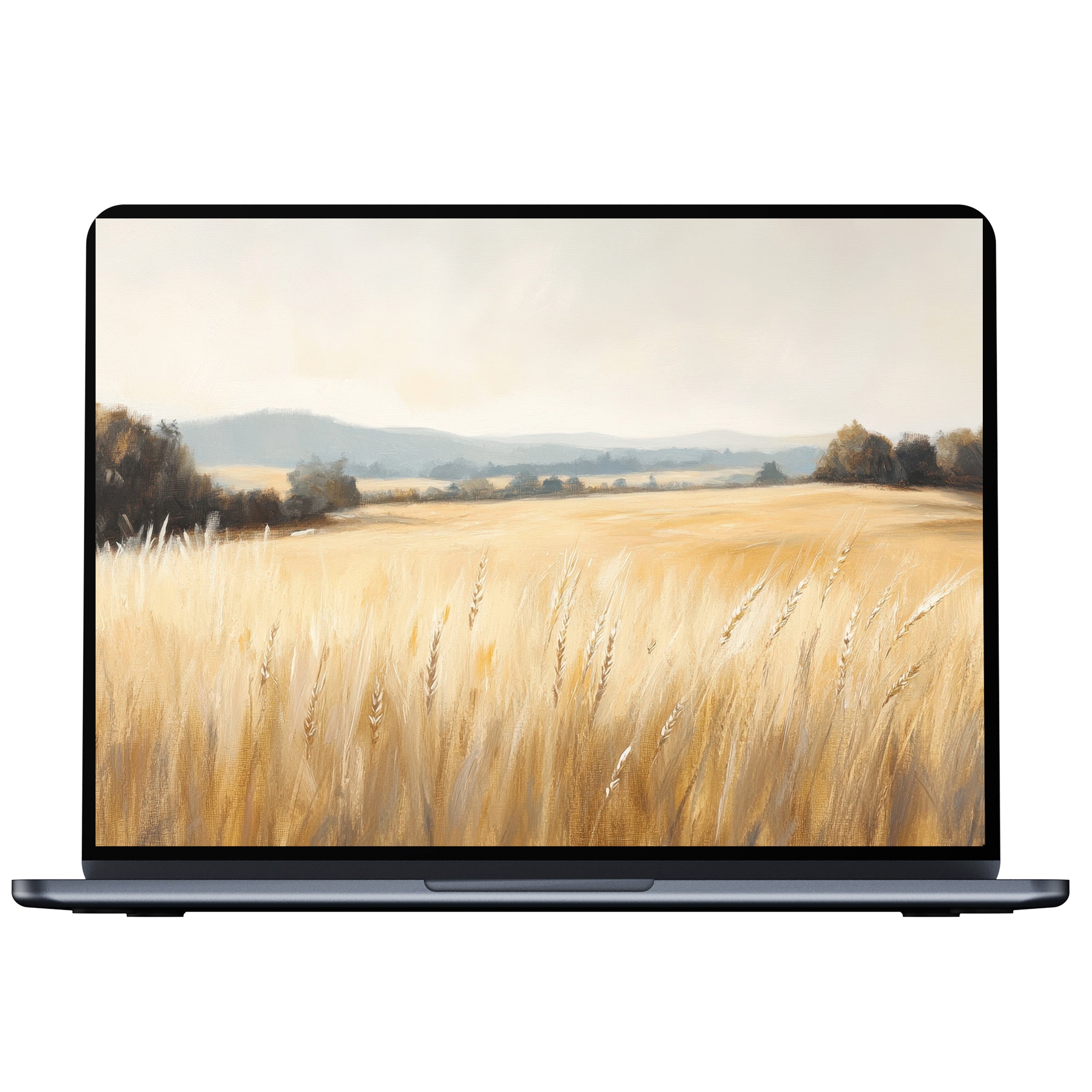 Farmhouse desktop wallpaper digital download with serene golden fields painting brings elegance to any PC or laptop screen