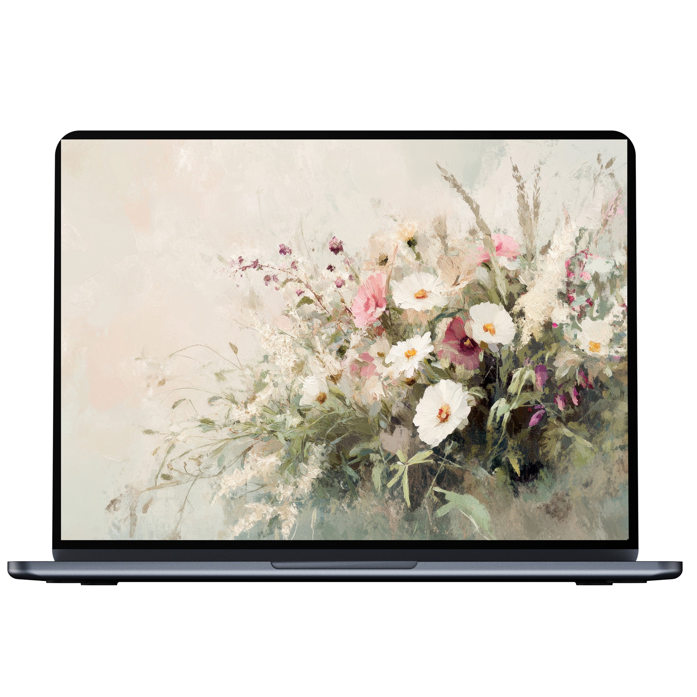 Farmhouse desktop wallpaper with serene floral art in pastel hues offers a calming digital download for PC and laptop screens