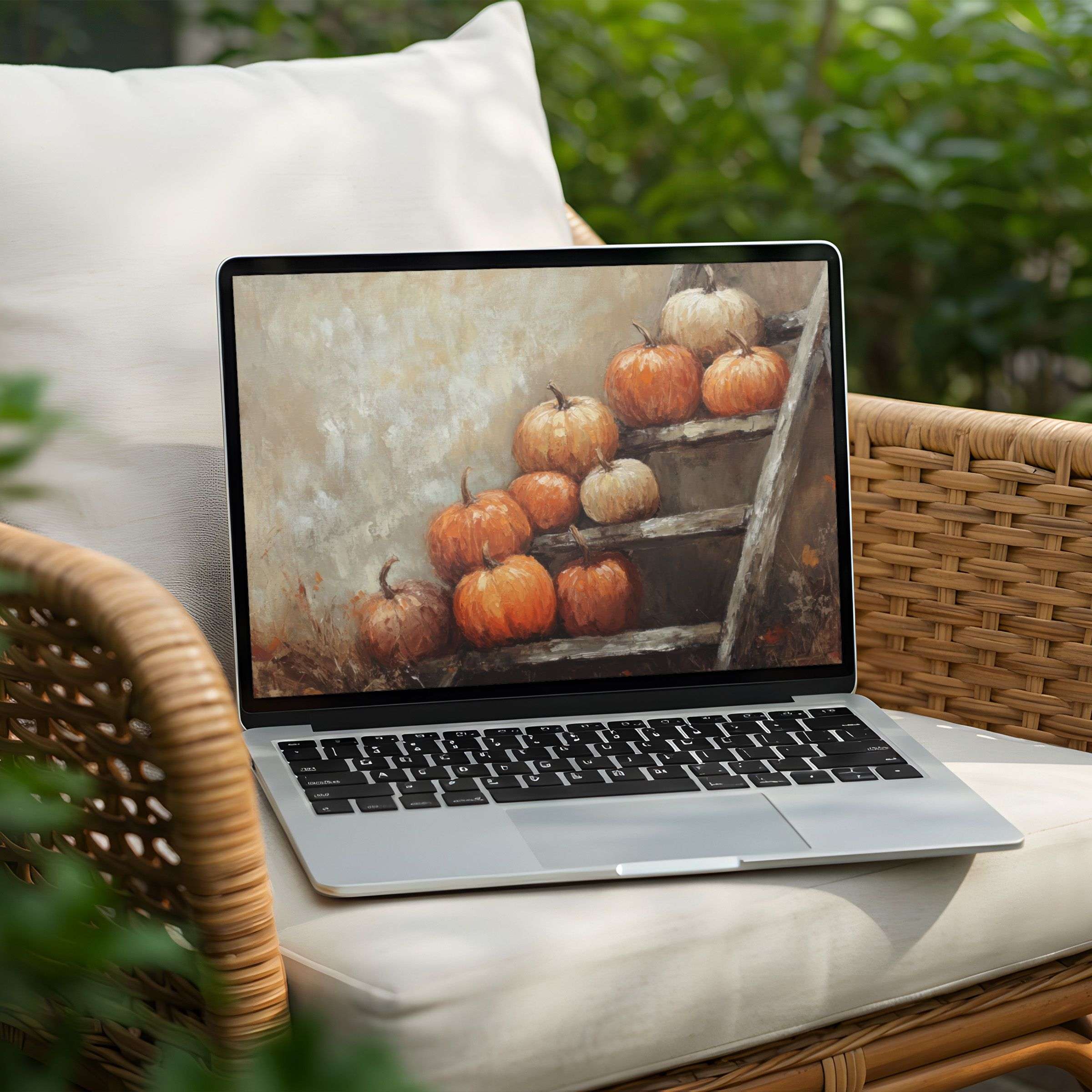 Elegant autumn desktop background for PC and Laptop; instant download inspires calm and mindfulness with warm watercolor textures