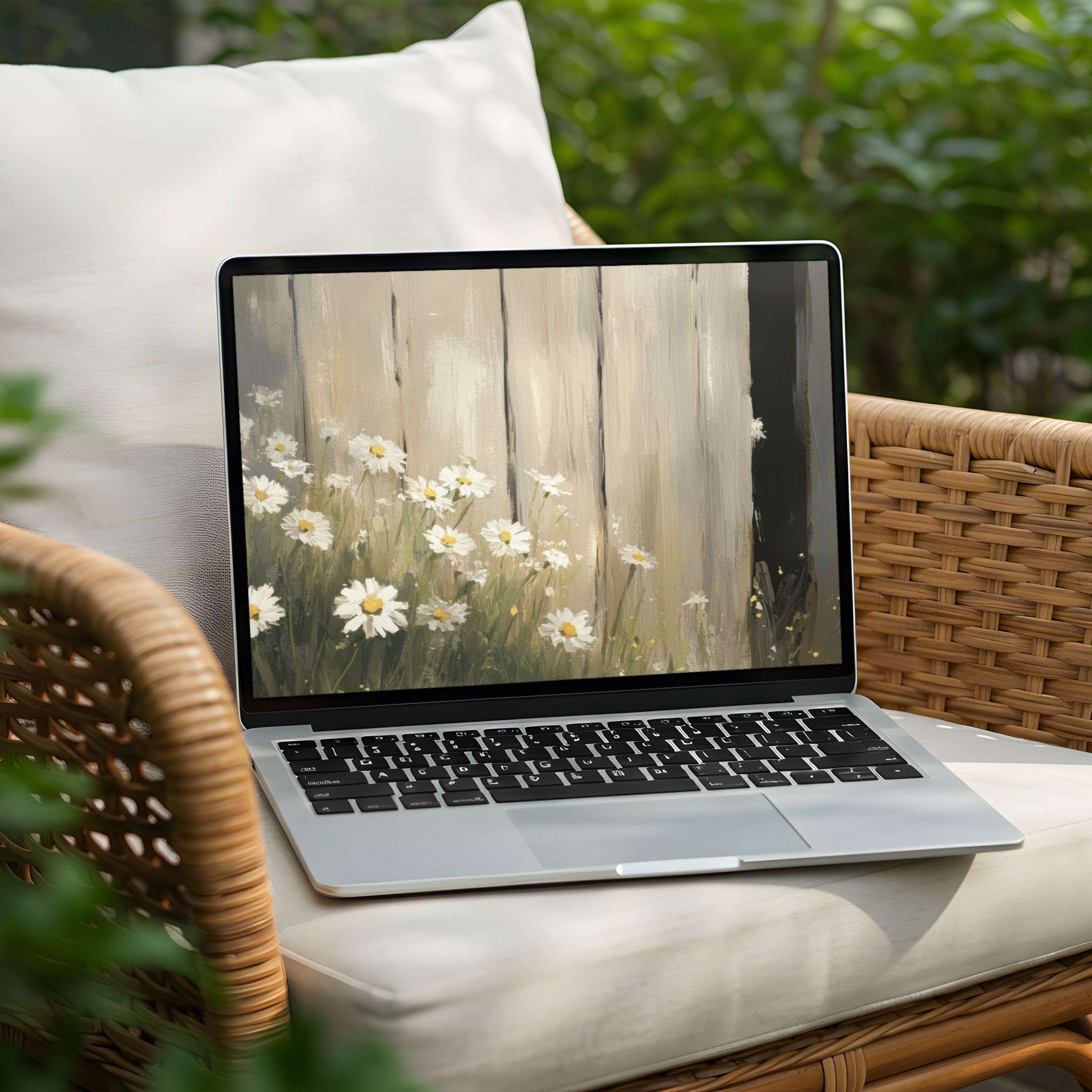 Gentle daisies on a wooden backdrop create an inspiring desktop background for PC and Laptop instant download for elegance