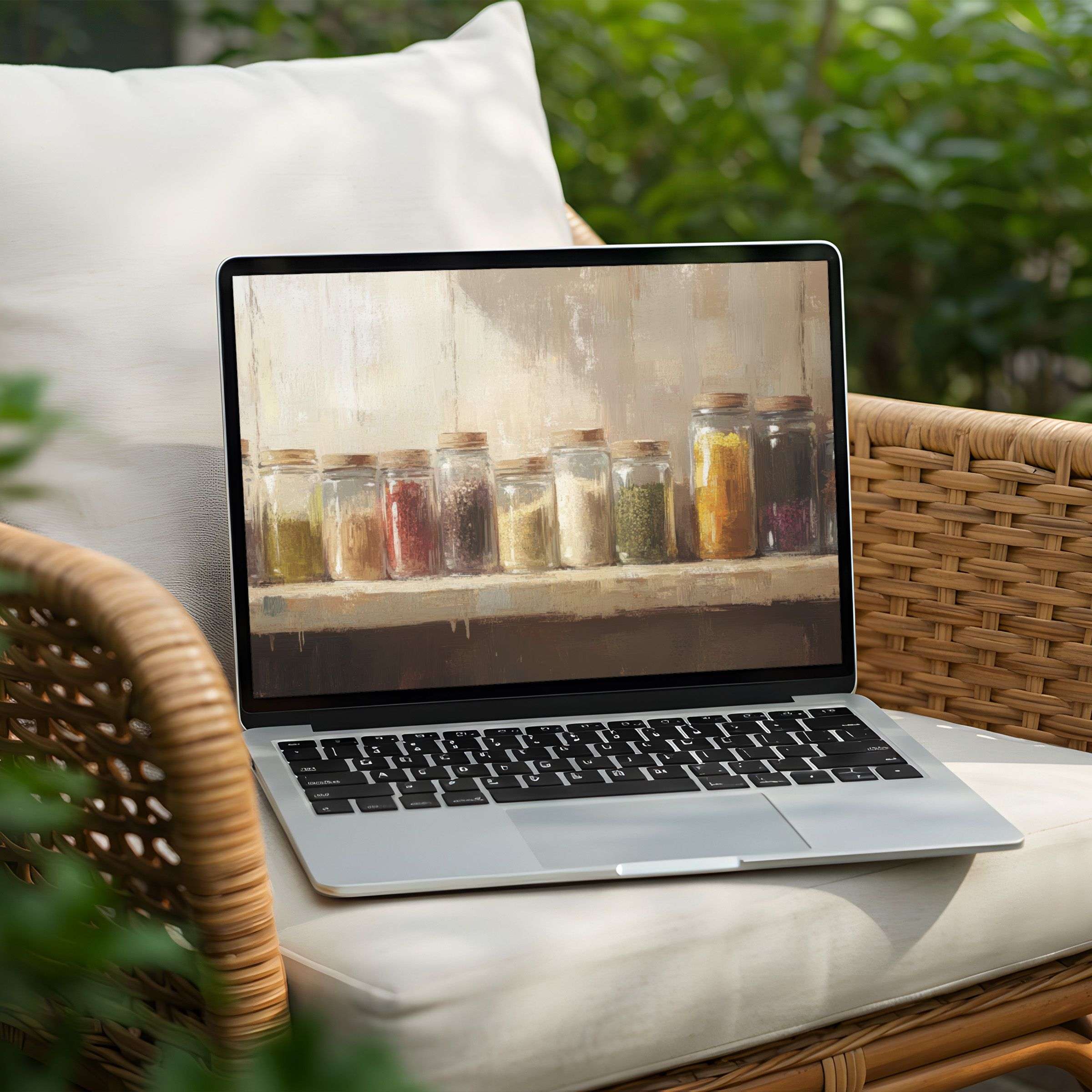 Calm your workspace with this inspiring desktop background showcasing earthy jars, perfect for PC or Laptop instant download