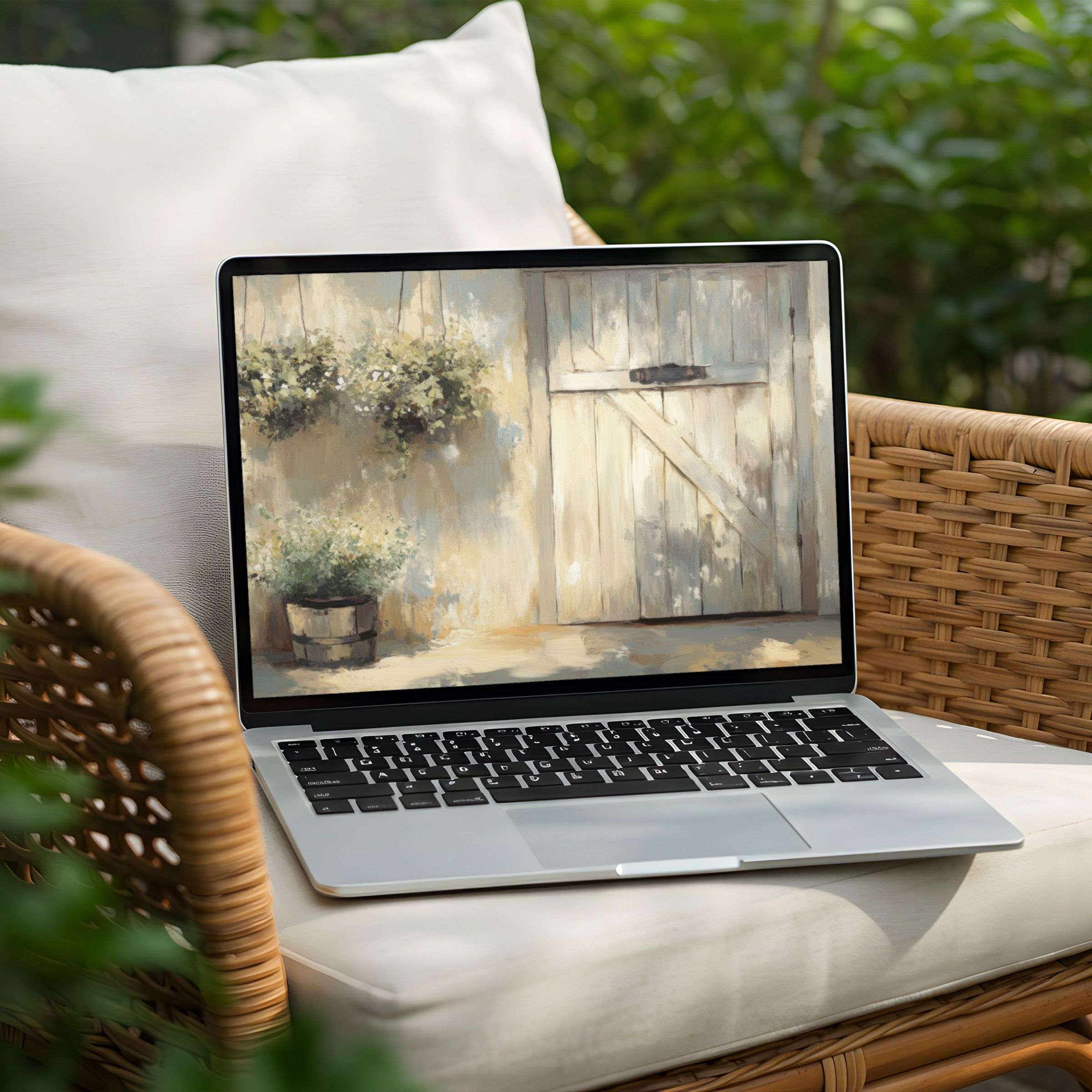 Elegant rustic door art on PC and Laptop desktop background for instant download inspires calm and mindful elegance
