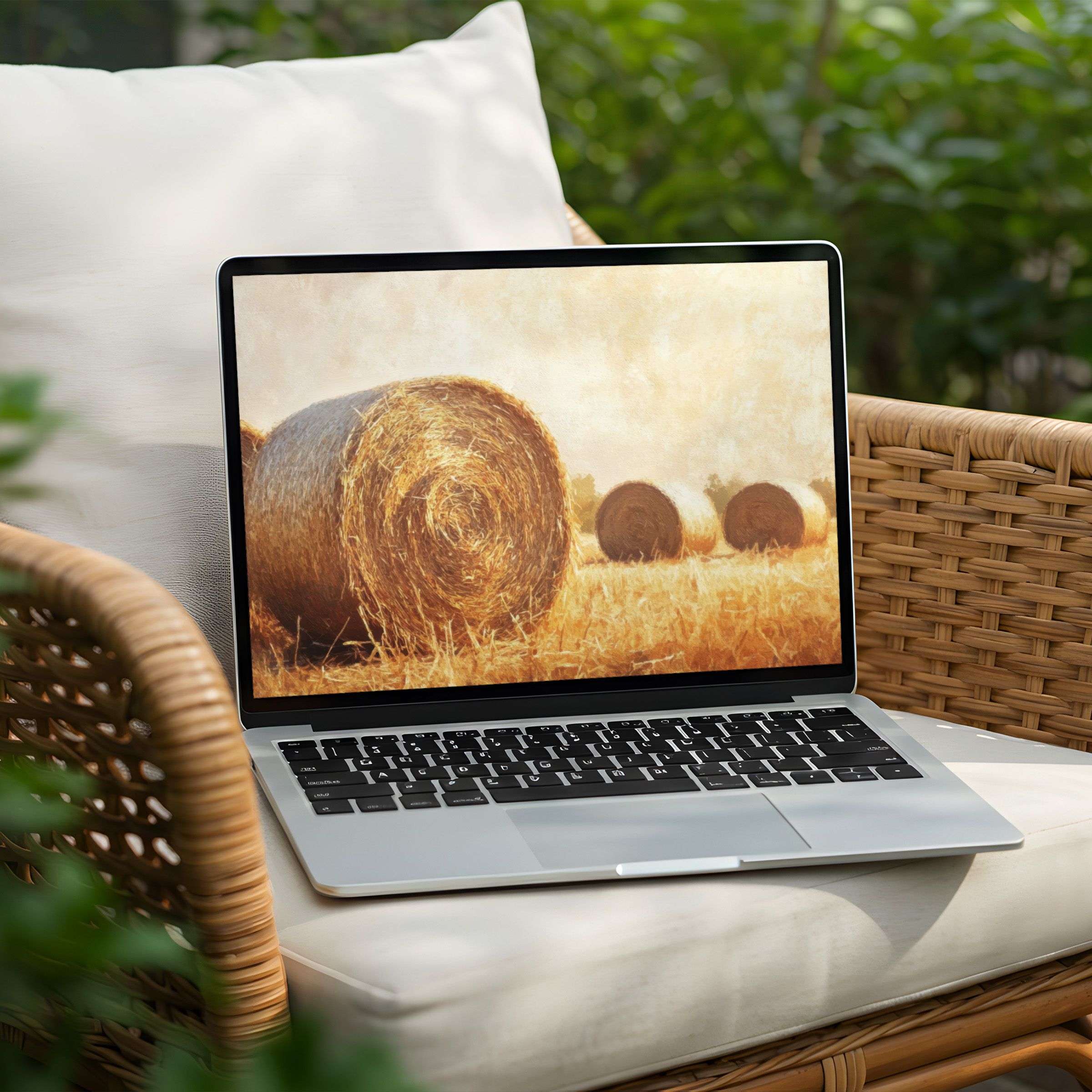 Serene hayfield desktop background for PC and Laptop brings rustic elegance and mindfulness to your space with instant download