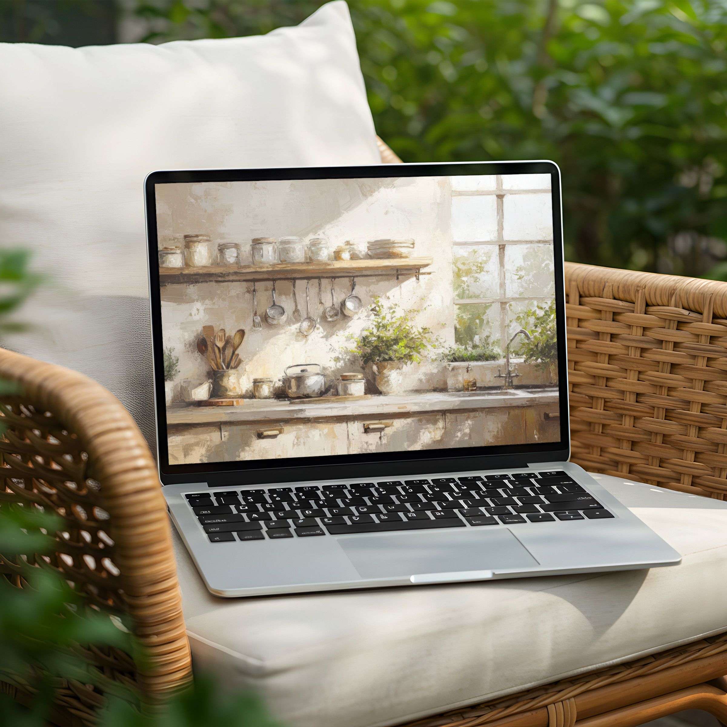 Serene kitchen art desktop background for PC and Laptop enhances mindfulness and elegance with instant download for calm inspiration