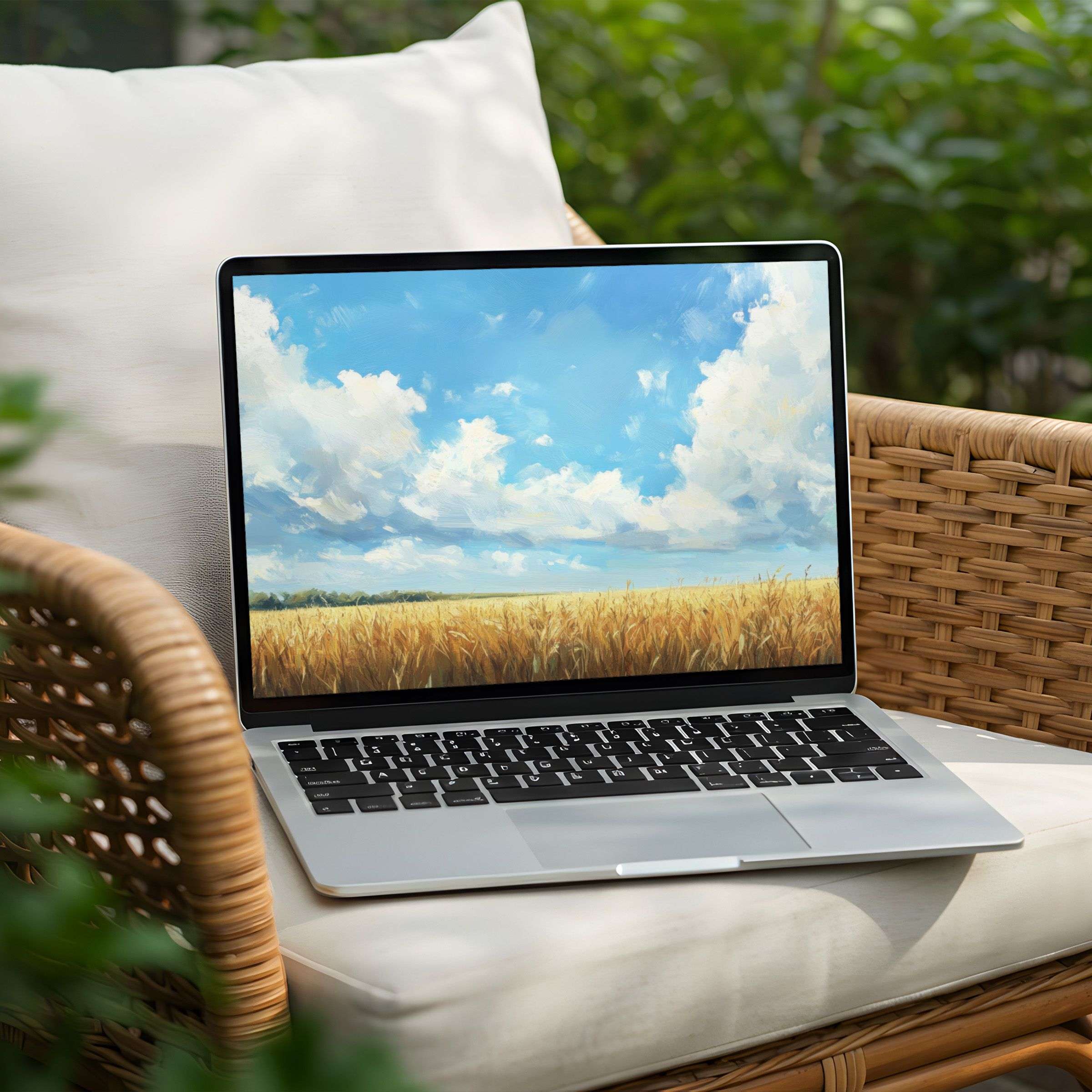 Elegant desktop background featuring serene wheat fields under a blue sky on PC and Laptop for instant download inspiring calm
