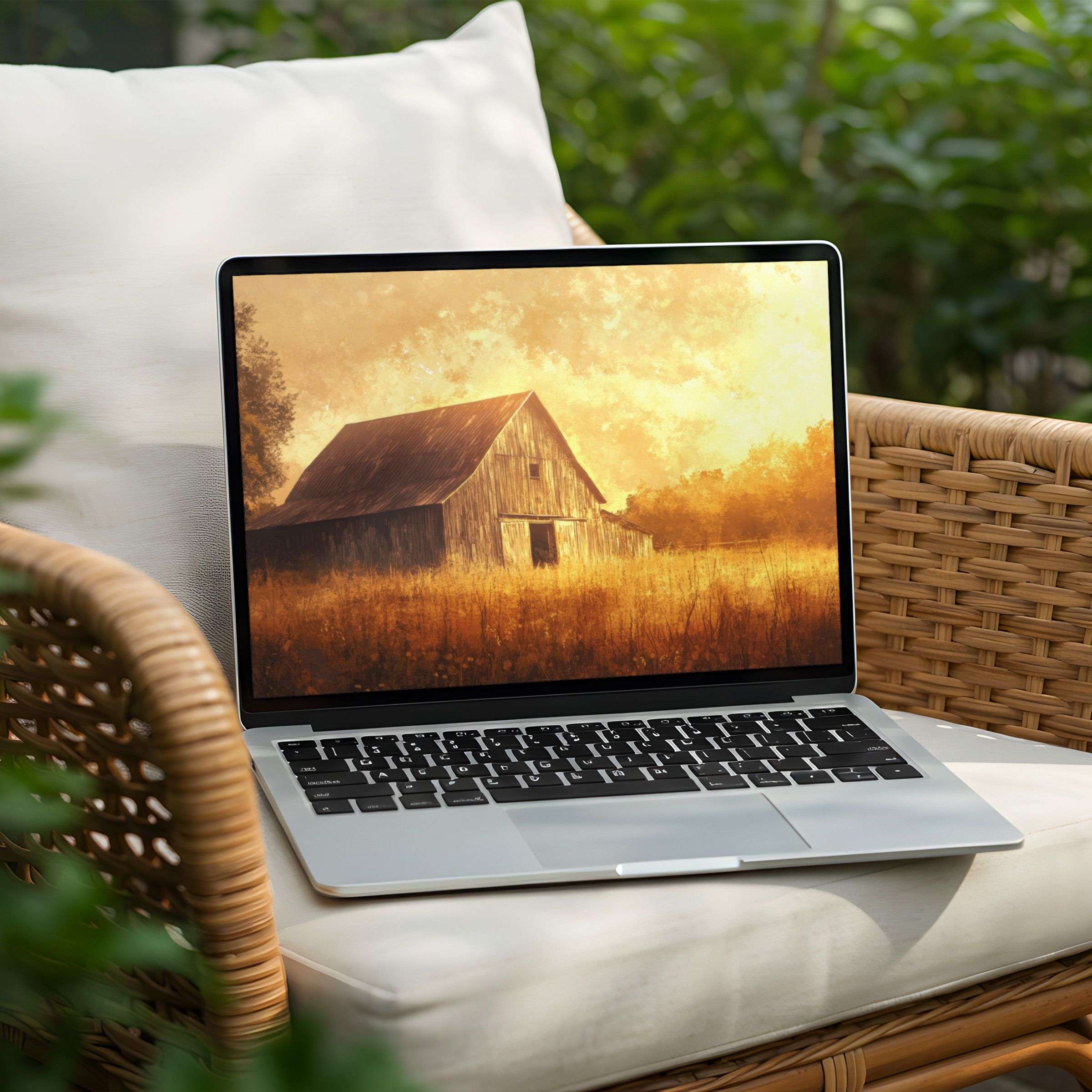 Serene barn landscape desktop background for PC or Laptop instant download inspires calm and elegance in your digital space