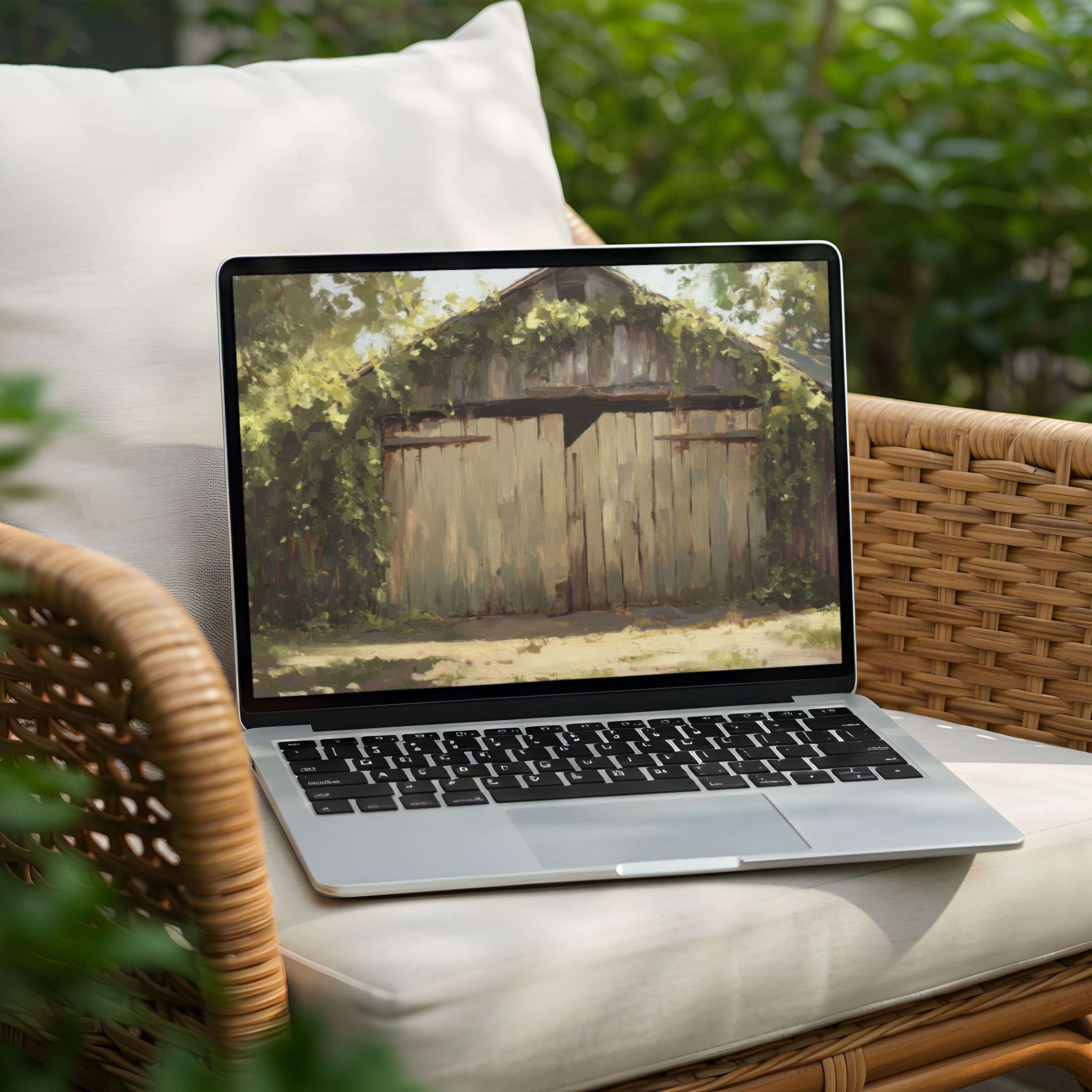 Calming rustic barn digital art for your PC or Laptop desktop background instant download inspires elegance and mindfulness