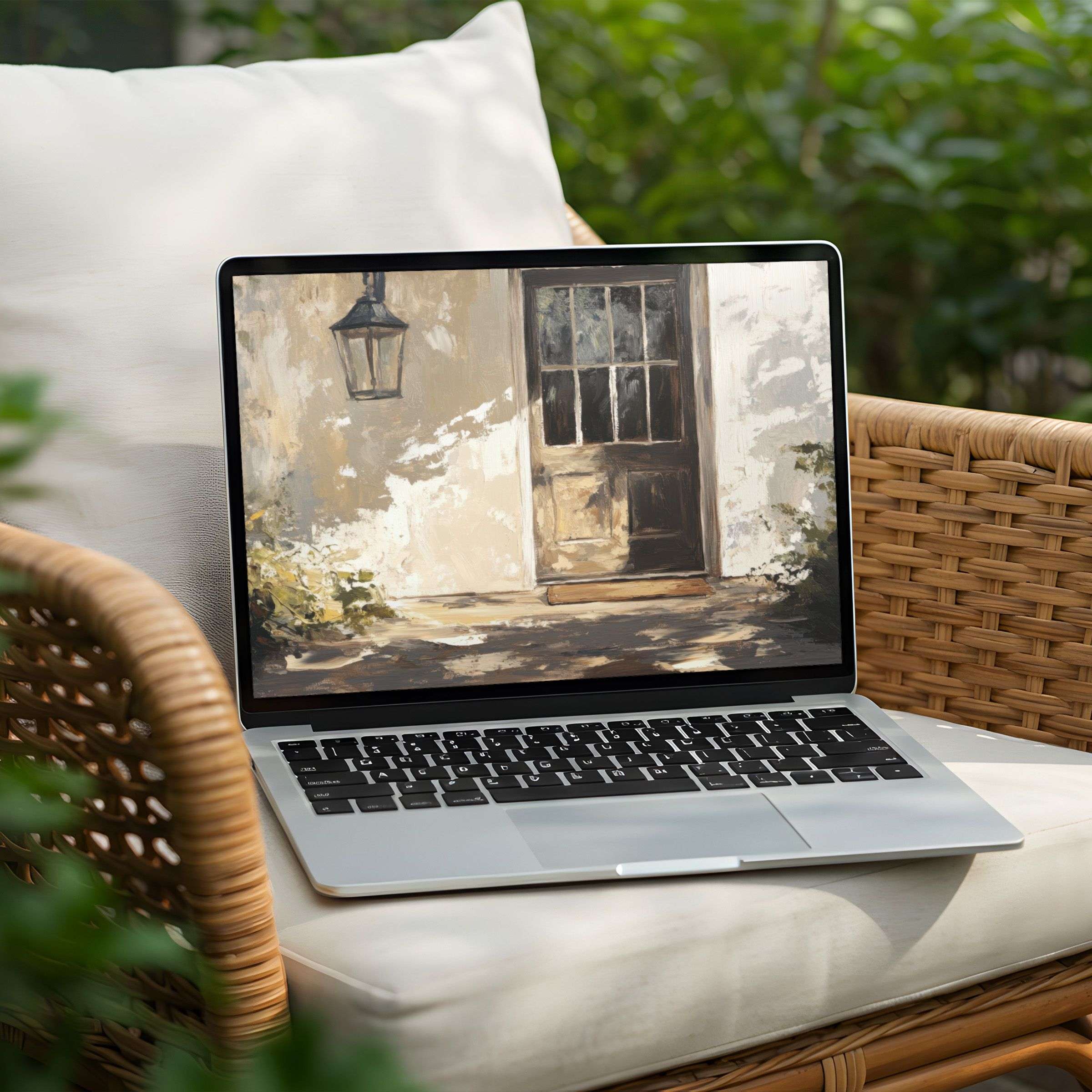 Elegant desktop background featuring a serene artistic doorway painting perfect for instant download on PC or Laptop for mindful inspiration