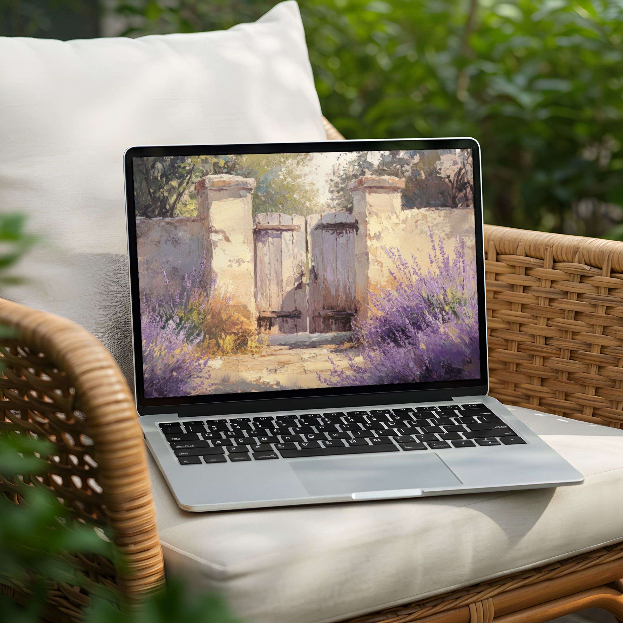 Inspire your workspace with this serene lavender gate digital art desktop background for PC and Laptop instant download today