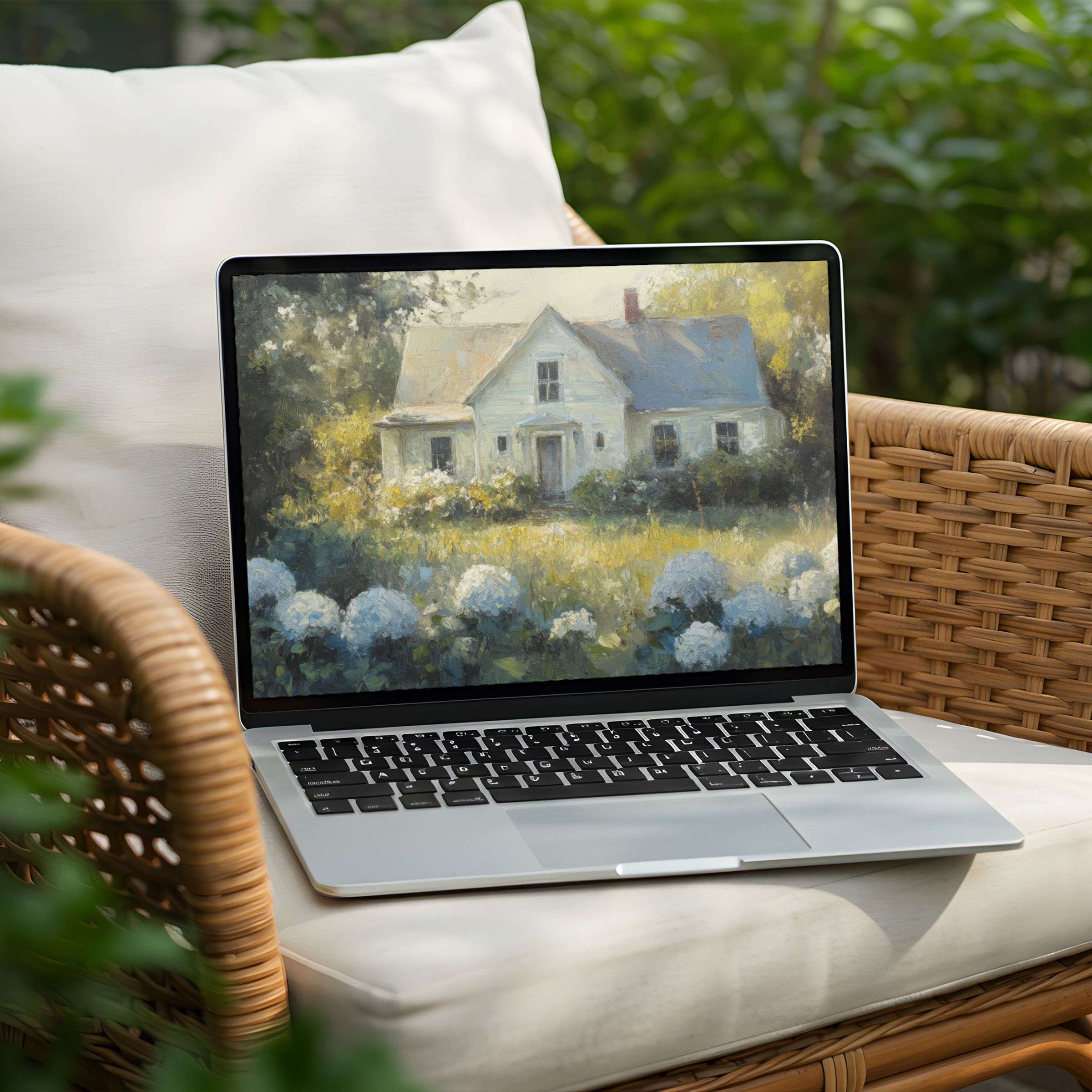 Elegant cottage art as your desktop background for PC or Laptop offers instant download to inspire calm and mindful spaces