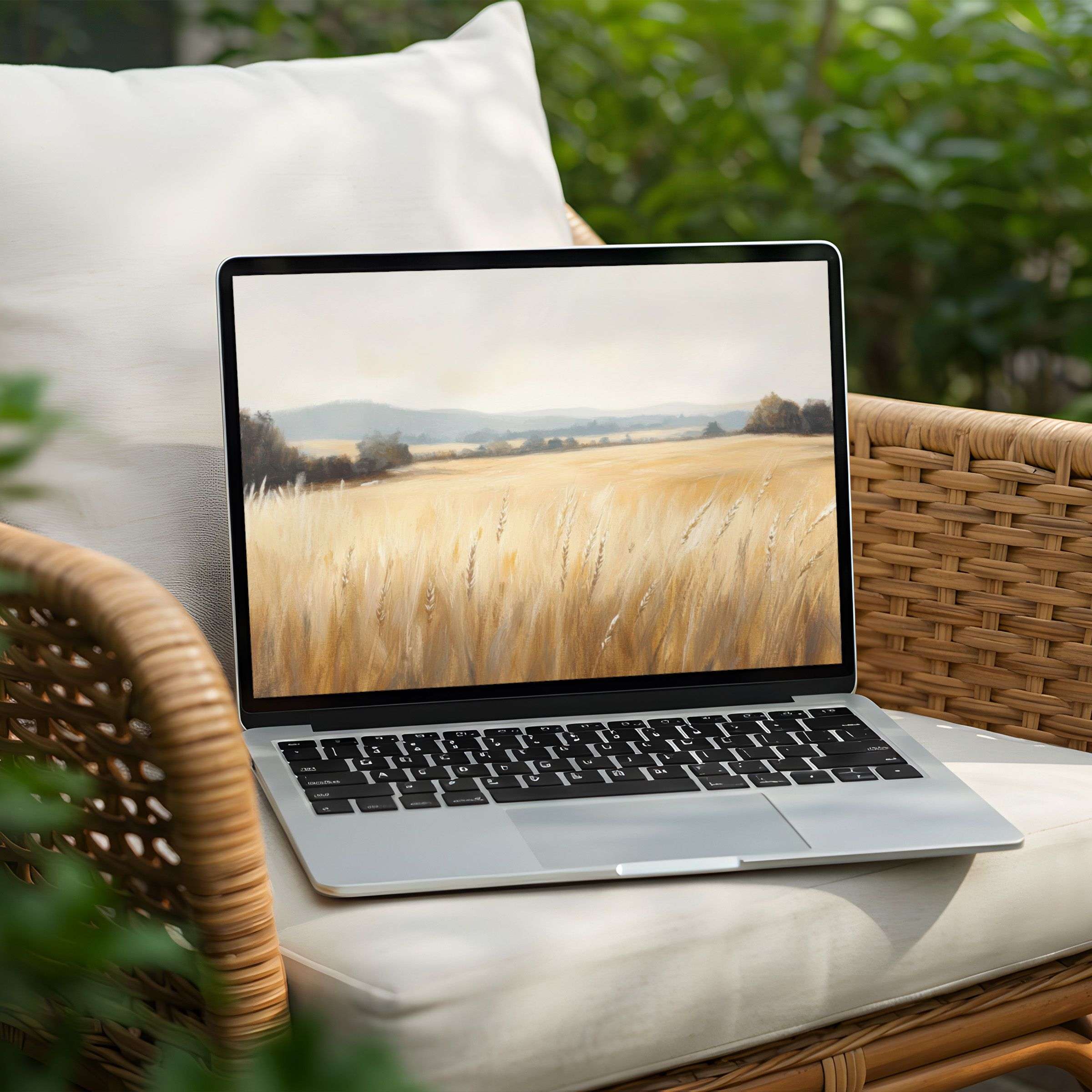 Elegant desktop background for PC or Laptop, featuring a calming wheat field landscape, instant download for inspiring mindfulness