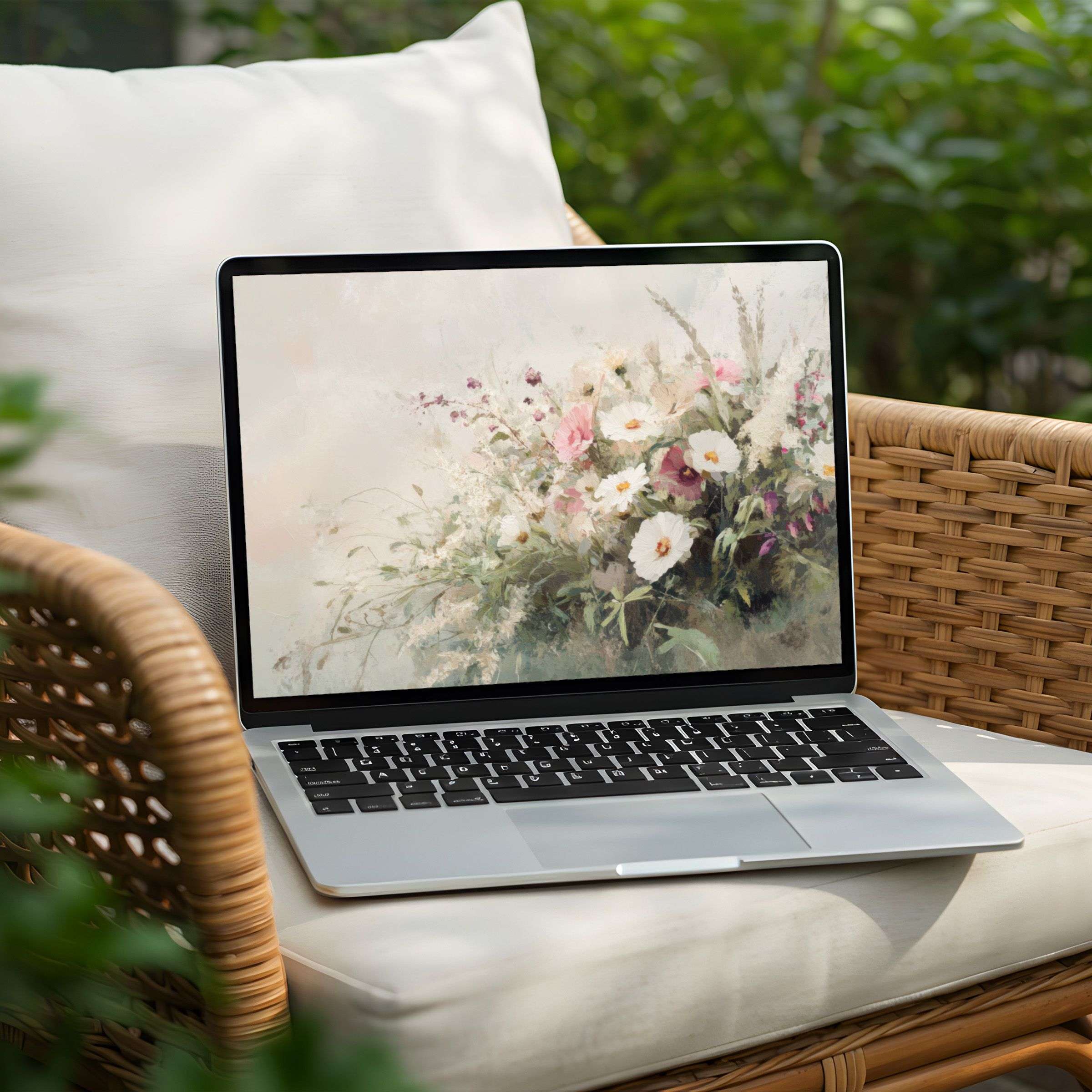 Elegant floral desktop background for PC or Laptop, offering instant download for calm inspiration and mindful elegance in design