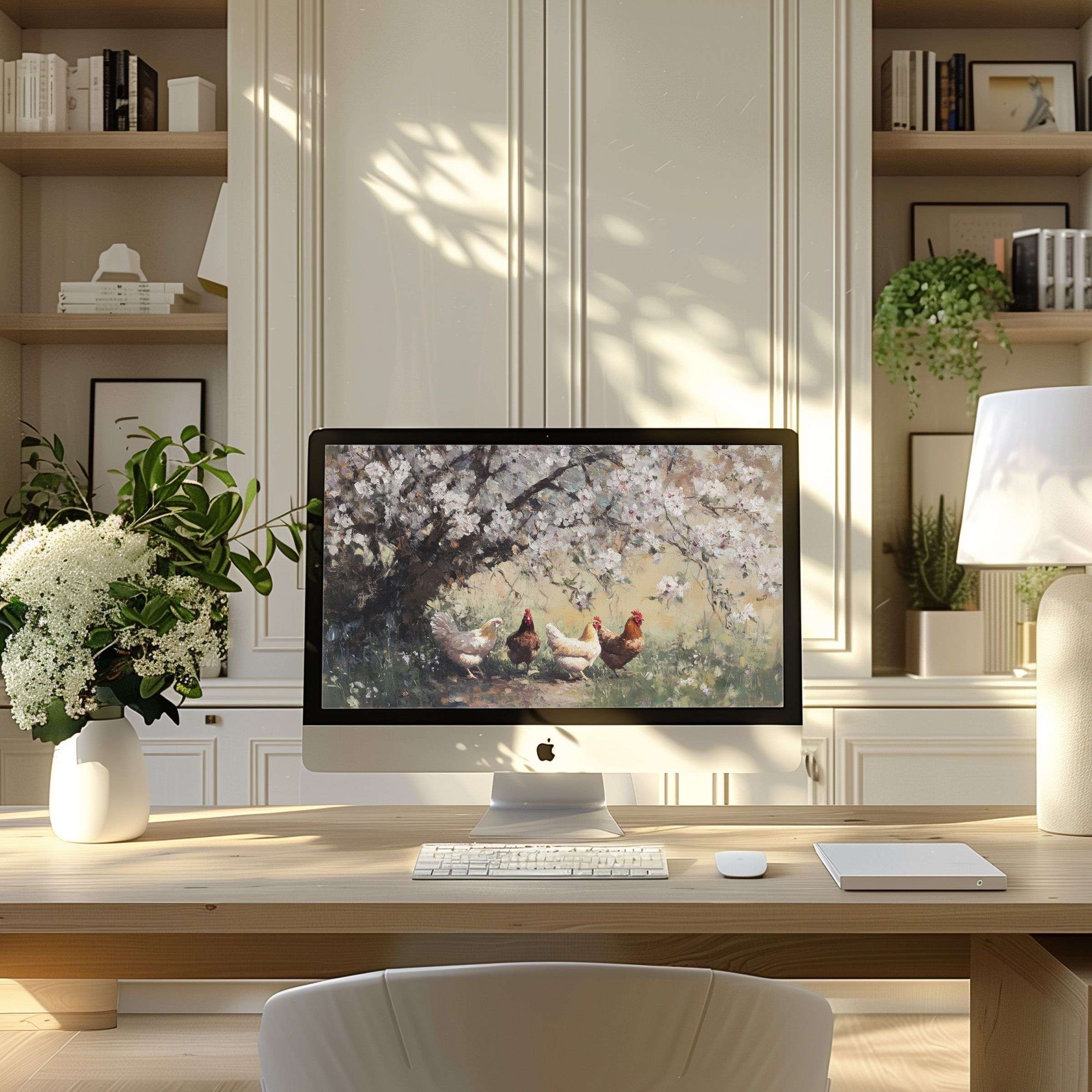 Inspiring wallpaper for computer with soft floral art, enhancing calm elegance for PC, Laptop, ultrawide screens, digital download