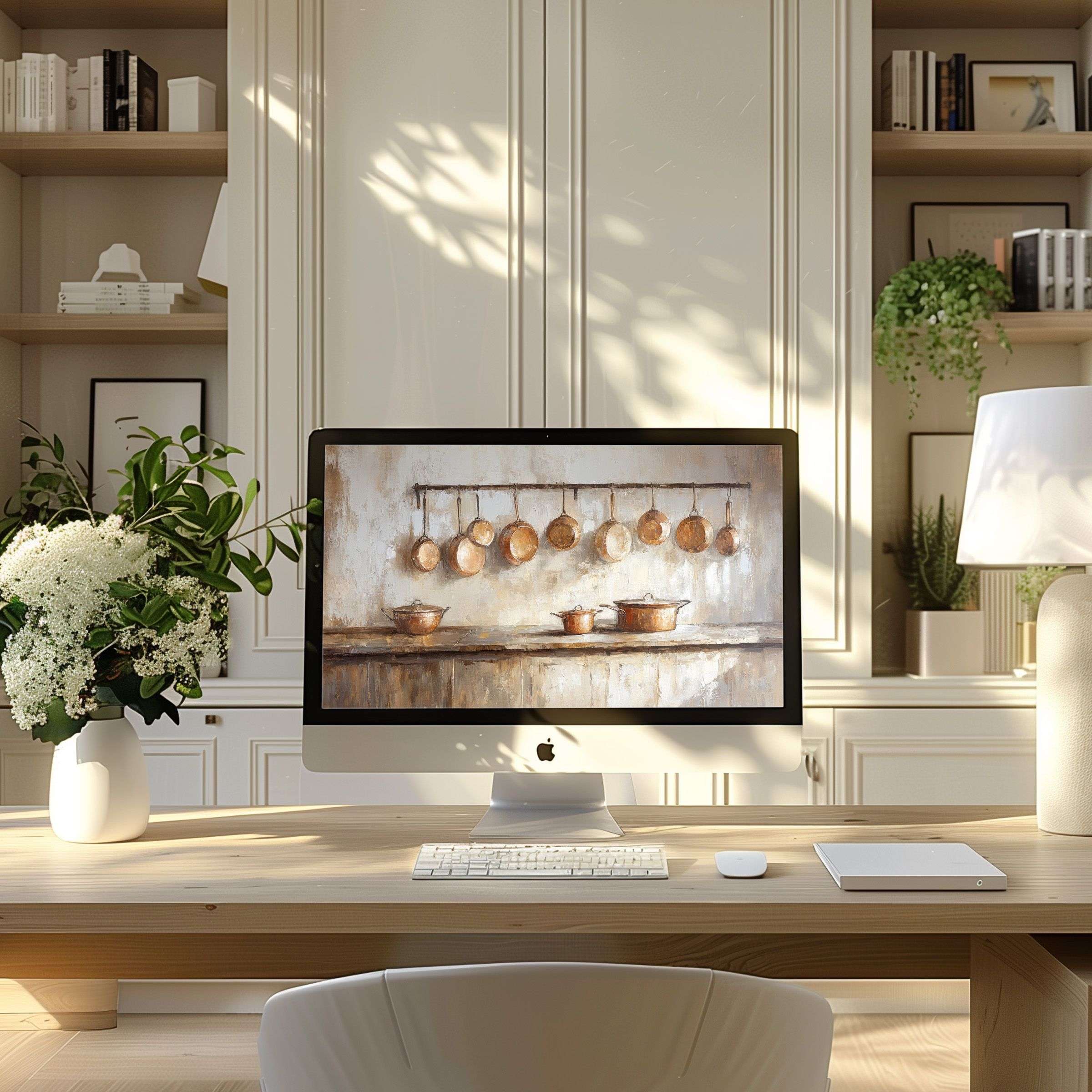 Elegant kitchen-themed wallpaper for computer adds calm inspiration to any PC or laptop, perfect for modern home offices