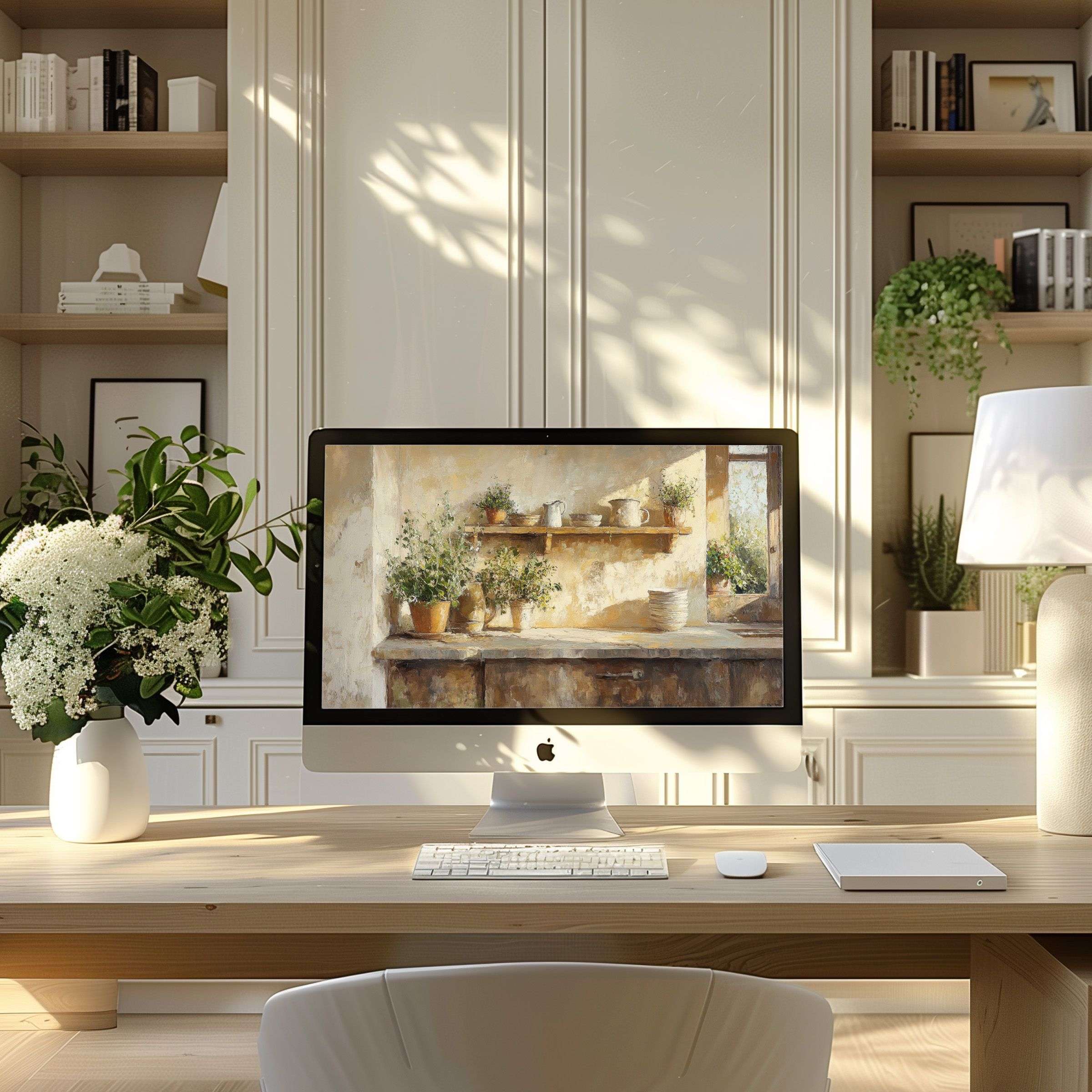 Inspiring wallpaper for computer elevates modern home office with calming art for PC and laptop digital download