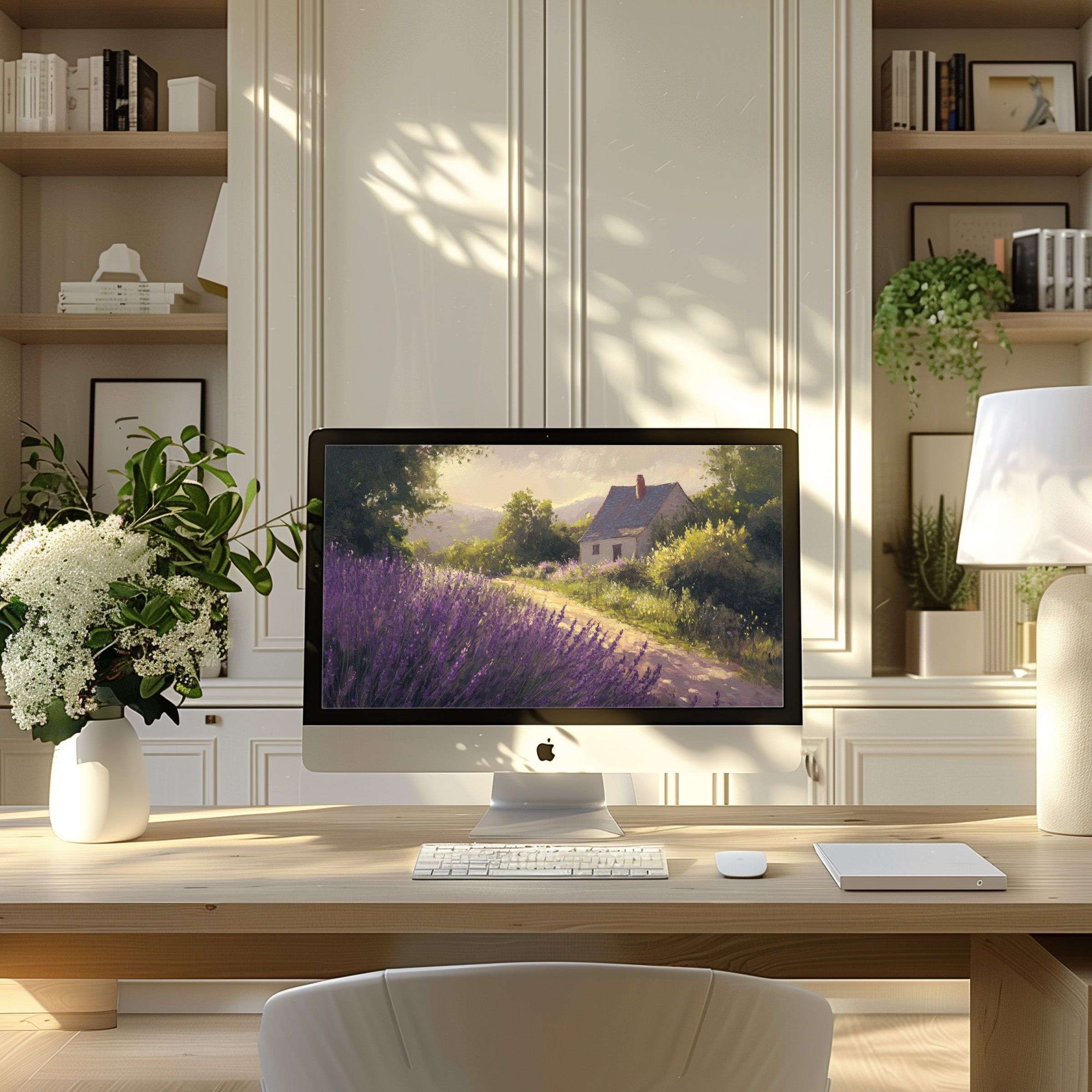 Elegant nature scenery wallpaper for computer enhances modern home office inspiring calm on PC, laptop, or ultrawide displays