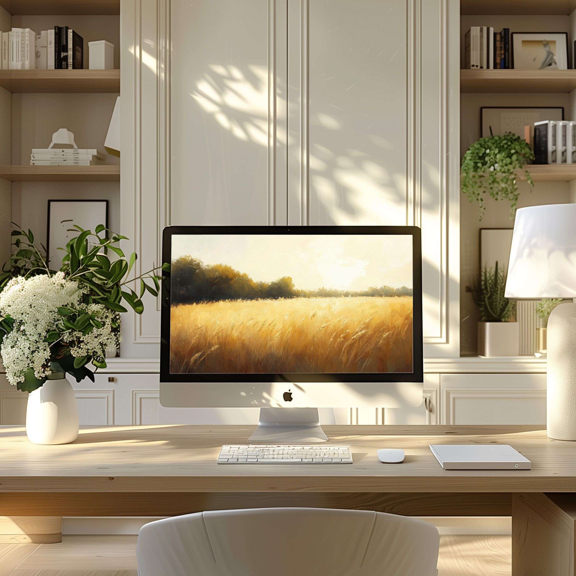 Inspire elegance with serene field art wallpaper for computer and laptop, ideal for modern PC setups and calming digital spaces