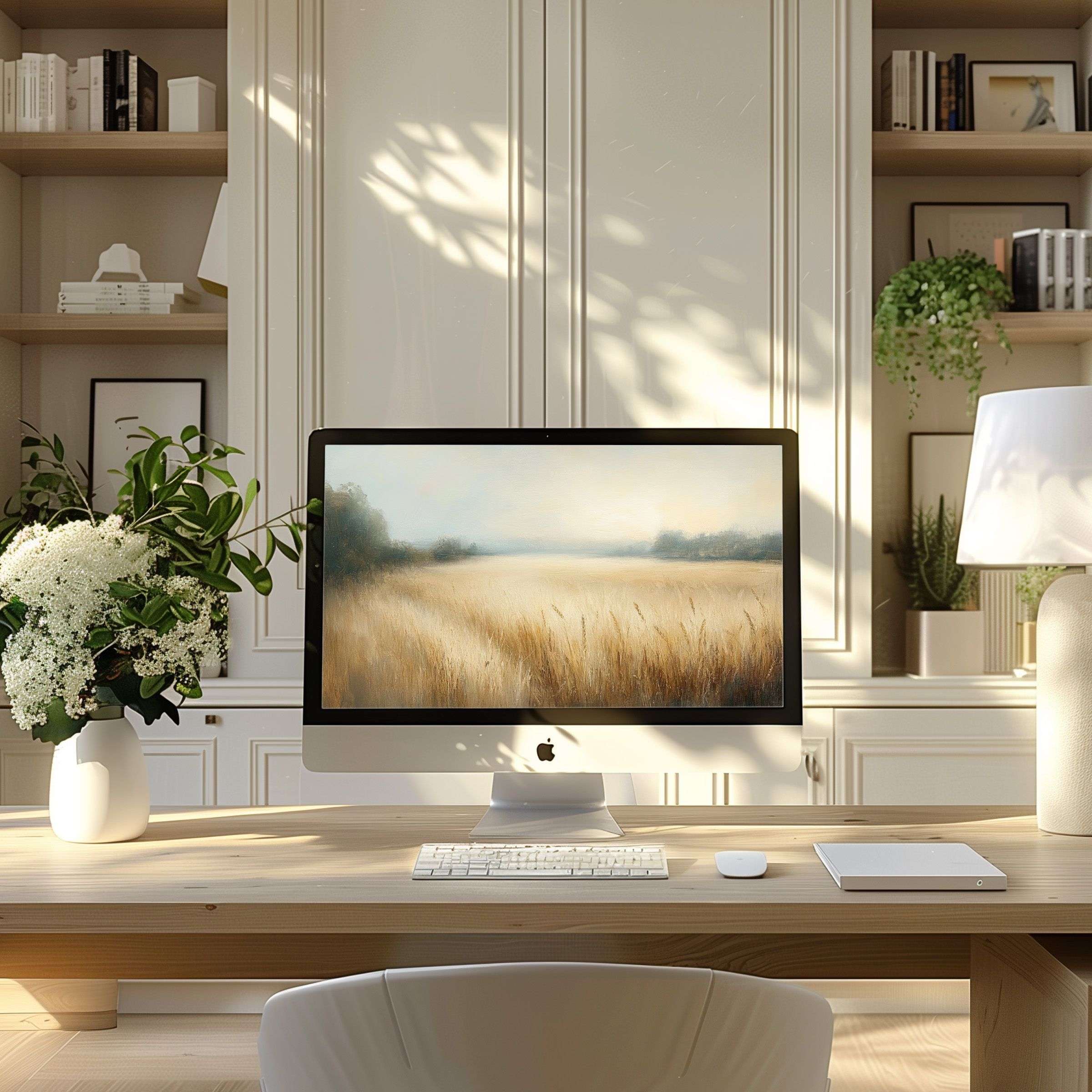 Elegant wheat field digital art offers calm inspiration, perfect wallpaper for computer, PC, or Laptop in modern home office download