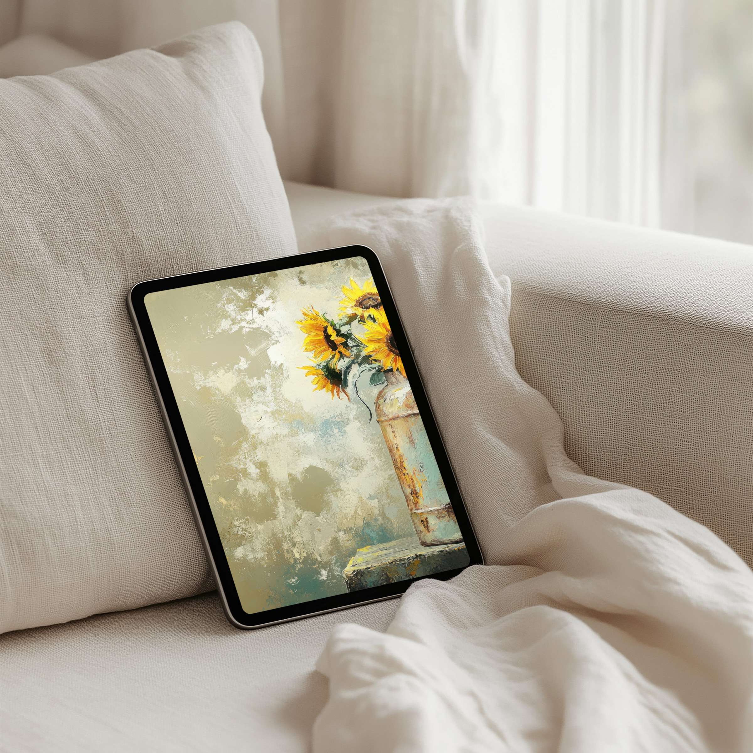 Sunflower art iPad background offers a serene, inspiring touch for your tablet space with instant download for elegant calmness
