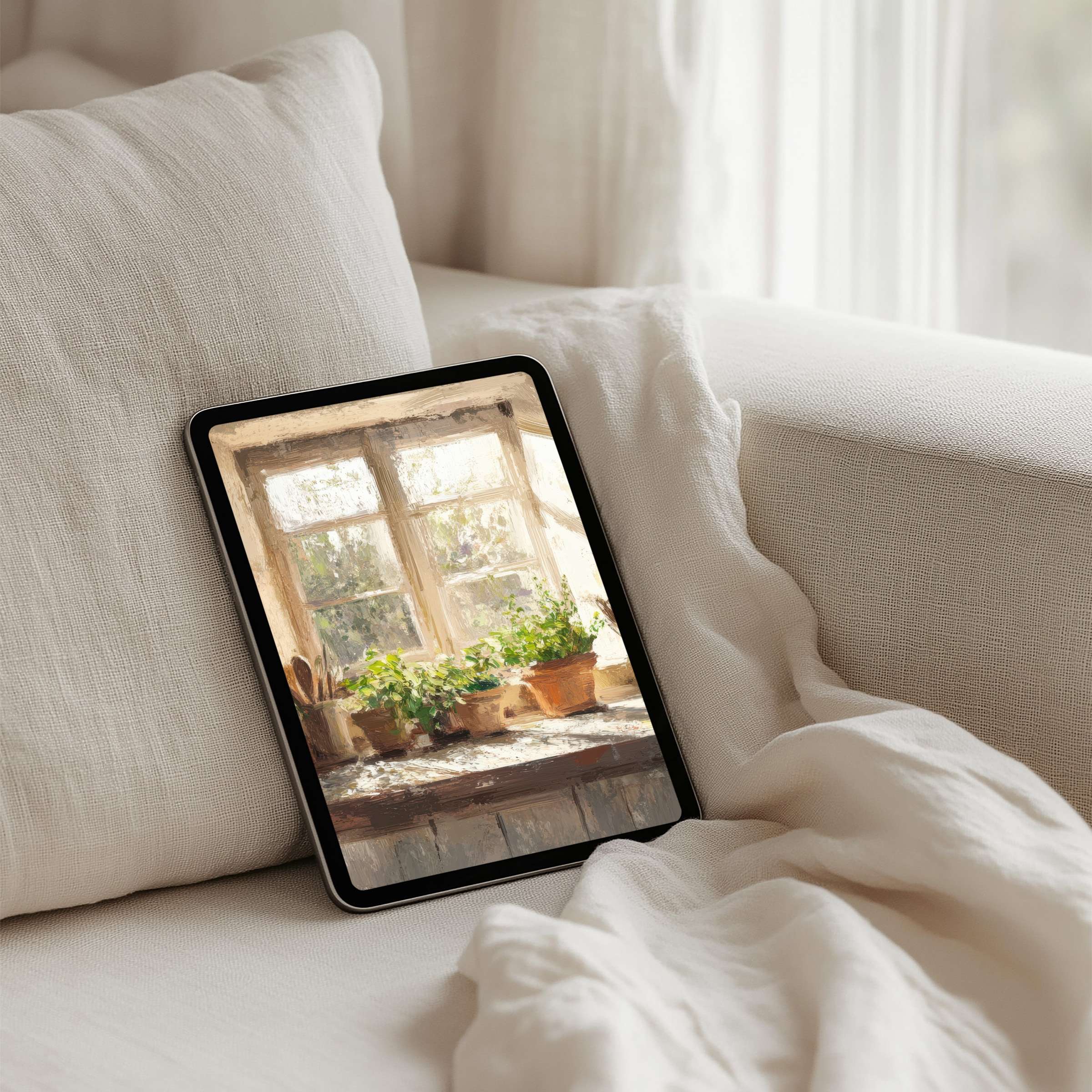 Cozy botanical iPad background evokes mindful calm and elegance, perfect for tablet use with instant download availability