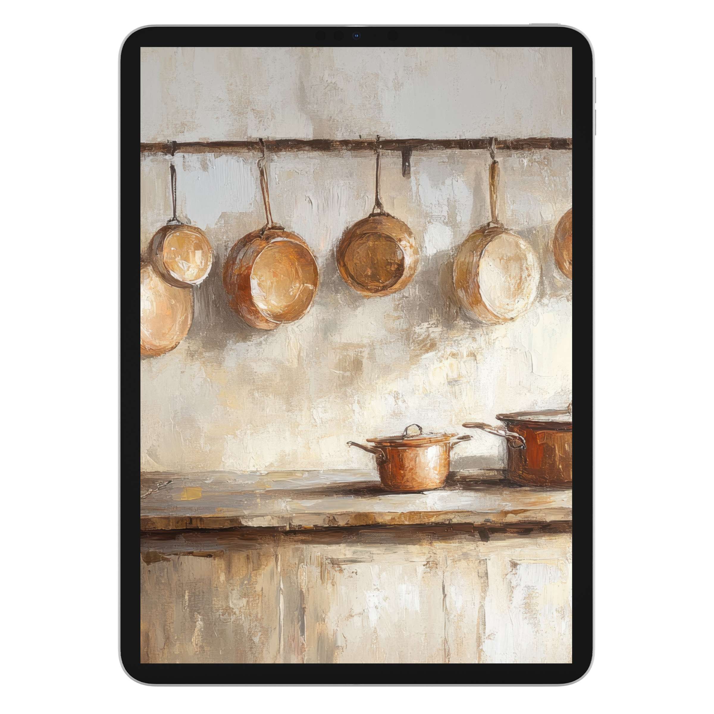Rustic charm meets digital elegance with this farmhouse iPad wallpaper featuring a serene kitchen scene, perfect for tablet backgrounds and digital download