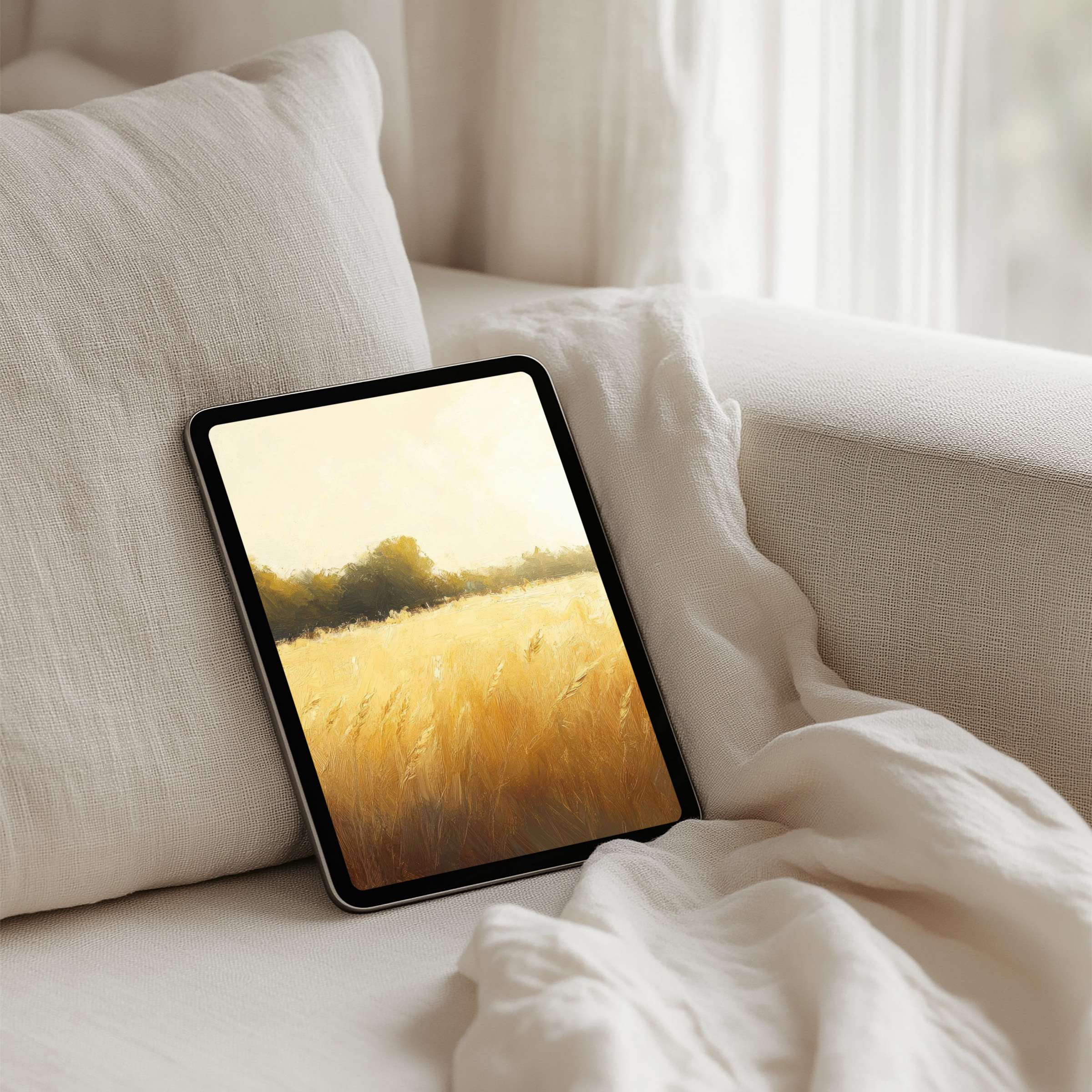 Warm golden field iPad background offers instant download for a calm, elegant tablet display enhancing mindfulness and inspiration