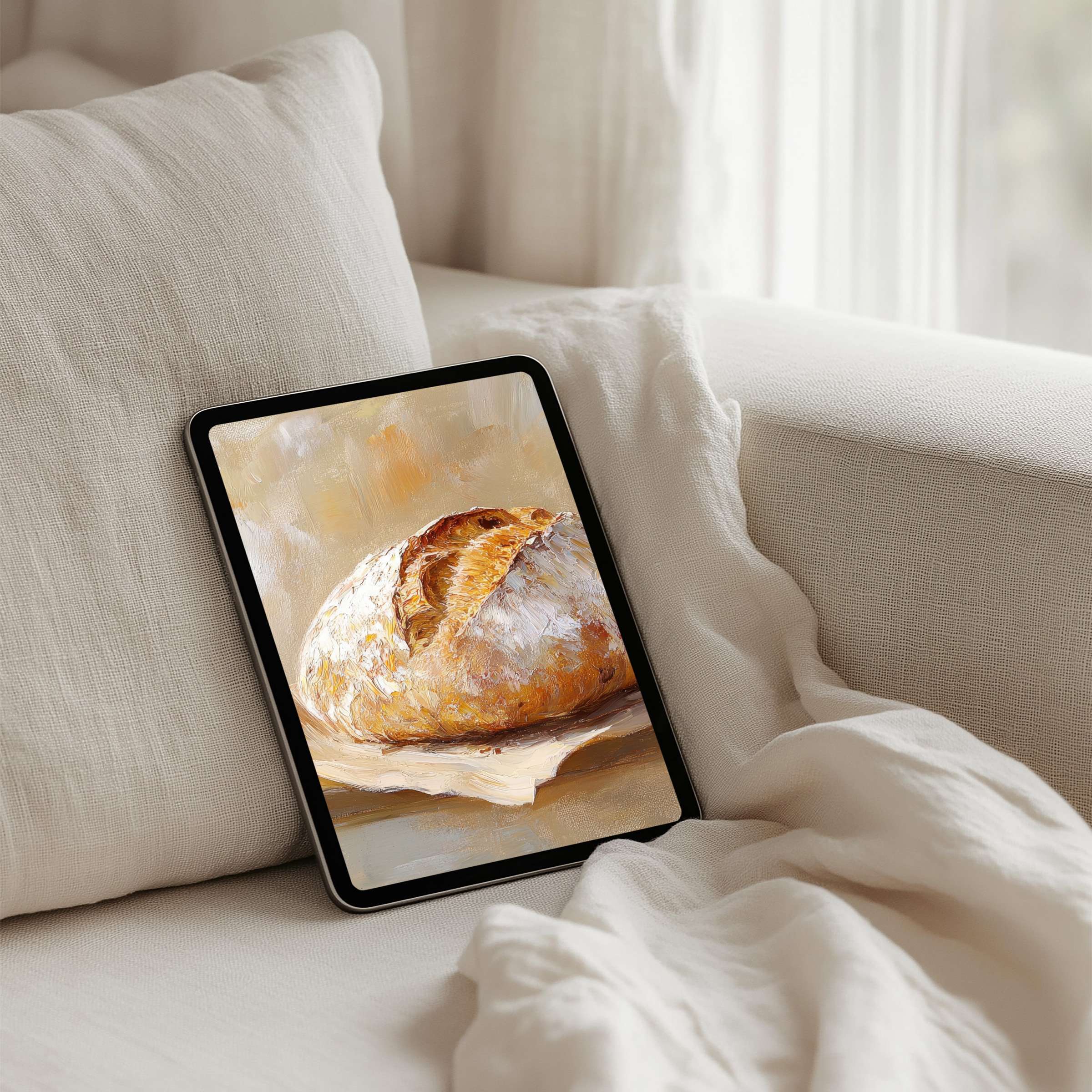 Elegant iPad background featuring rustic bread art brings calm and inspiration instant download fits tablet screens beautifully