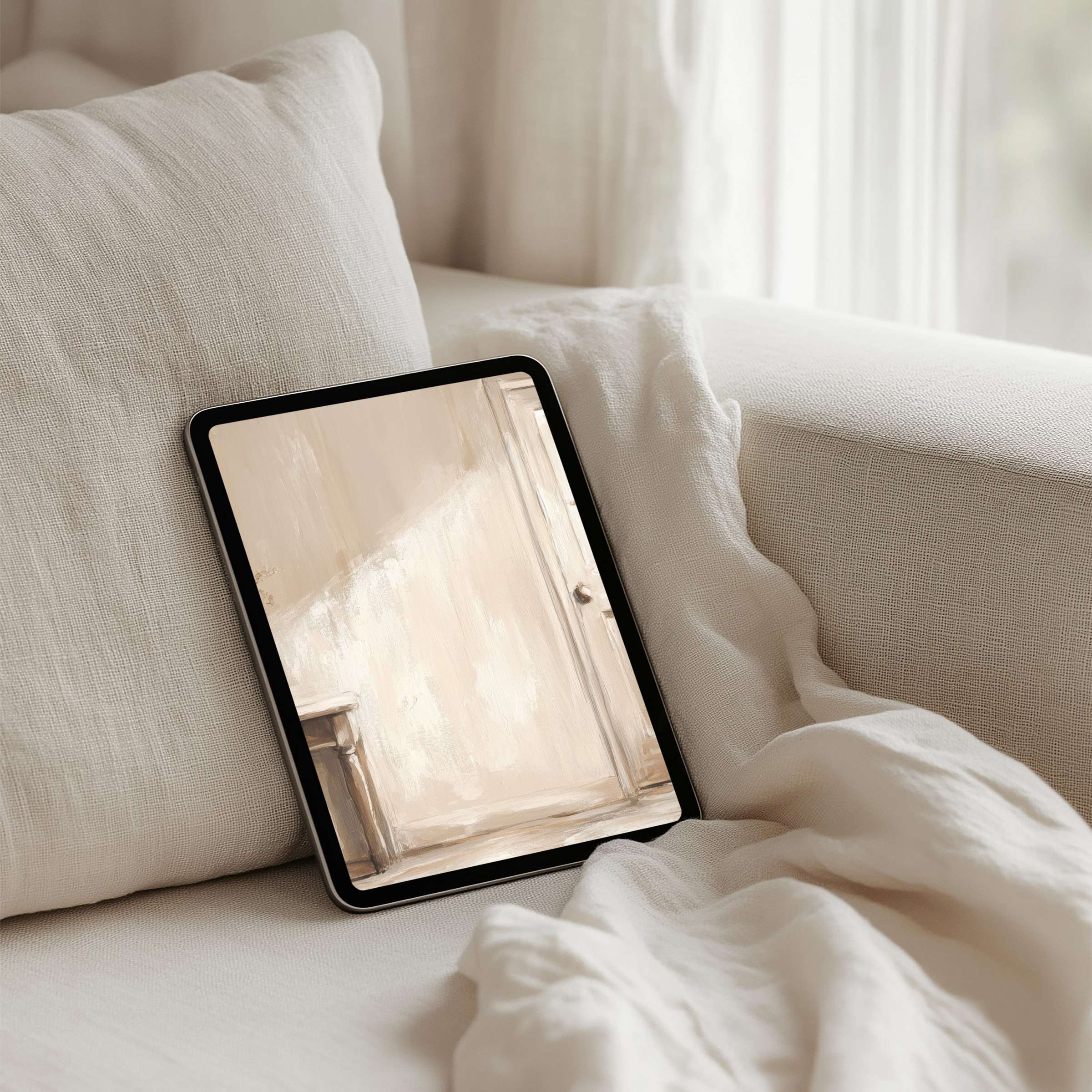 Elegant abstract beige iPad background for instant download inspires calm and mindfulness on tablets like Samsung and Android
