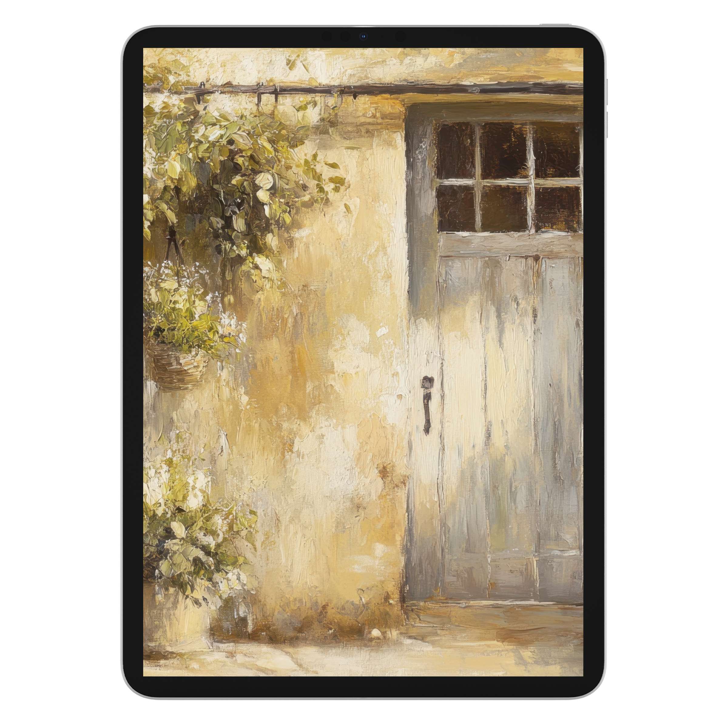 Farmhouse iPad wallpaper offers a rustic digital download with warm earthy tones and textured charm for tablet background serenity