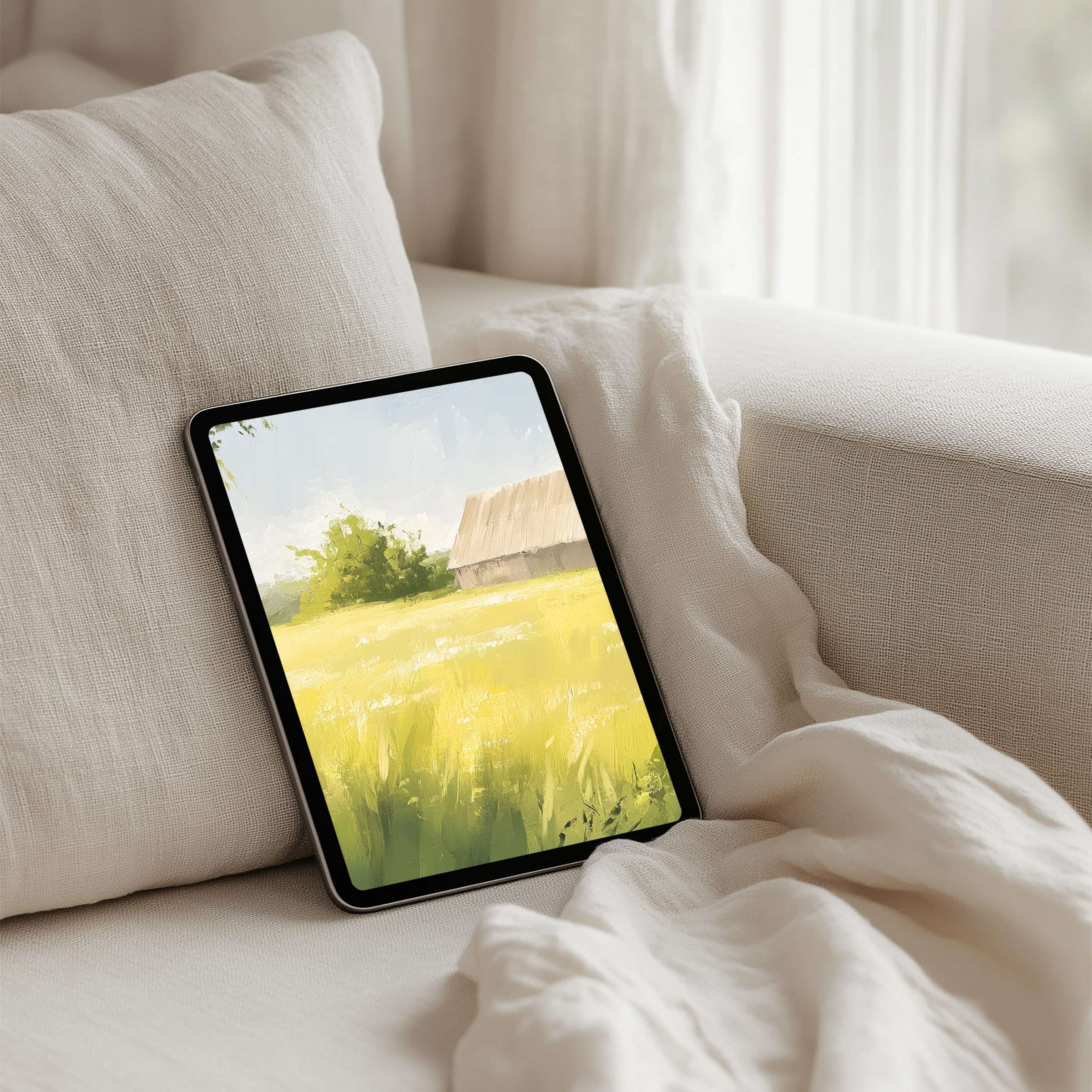 Elegant iPad background for instant download enhances your tablet with calming rural scenery perfect for mindful aesthetics