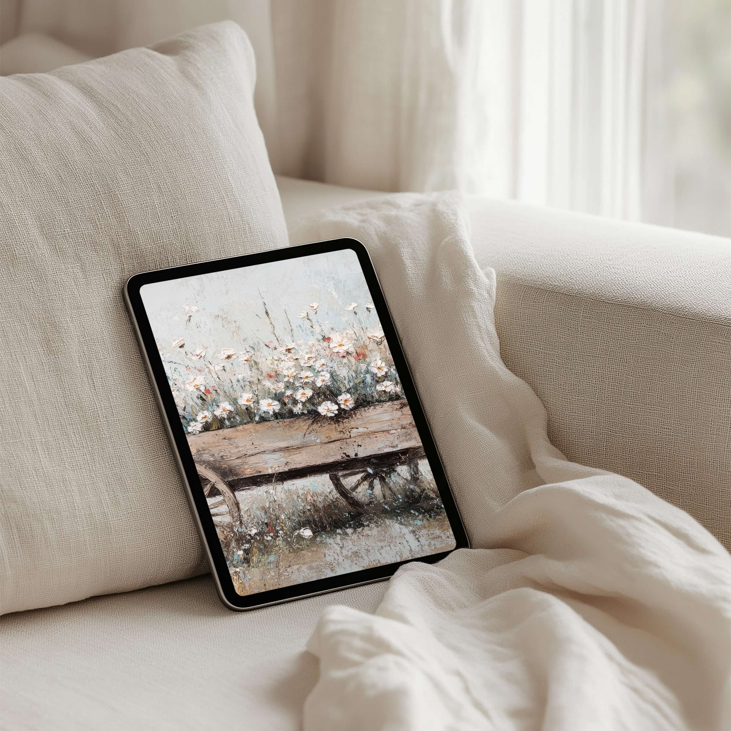 Elegant floral painting enhances calm for your iPad background instant download for any tablet inspiring sustainable serenity