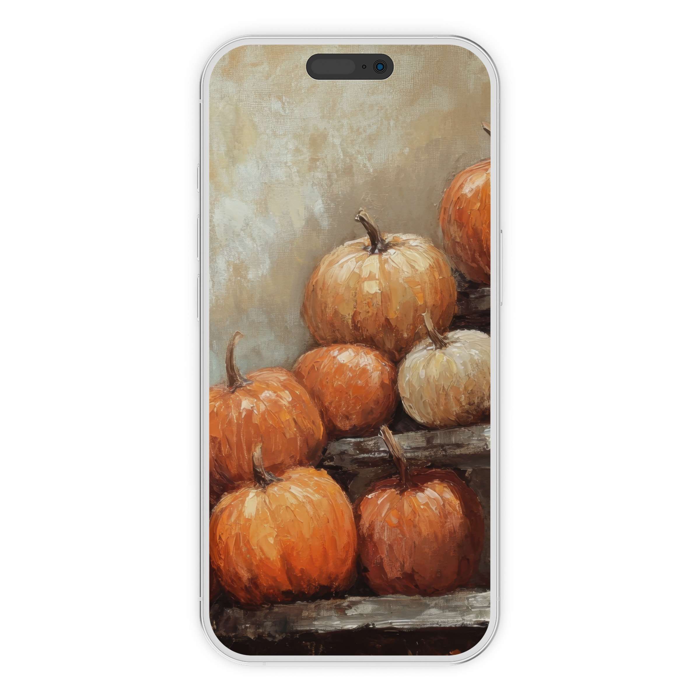 Elegant farmhouse iPhone wallpaper with rustic pumpkins on wooden steps brings calm to any phone background available as digital download