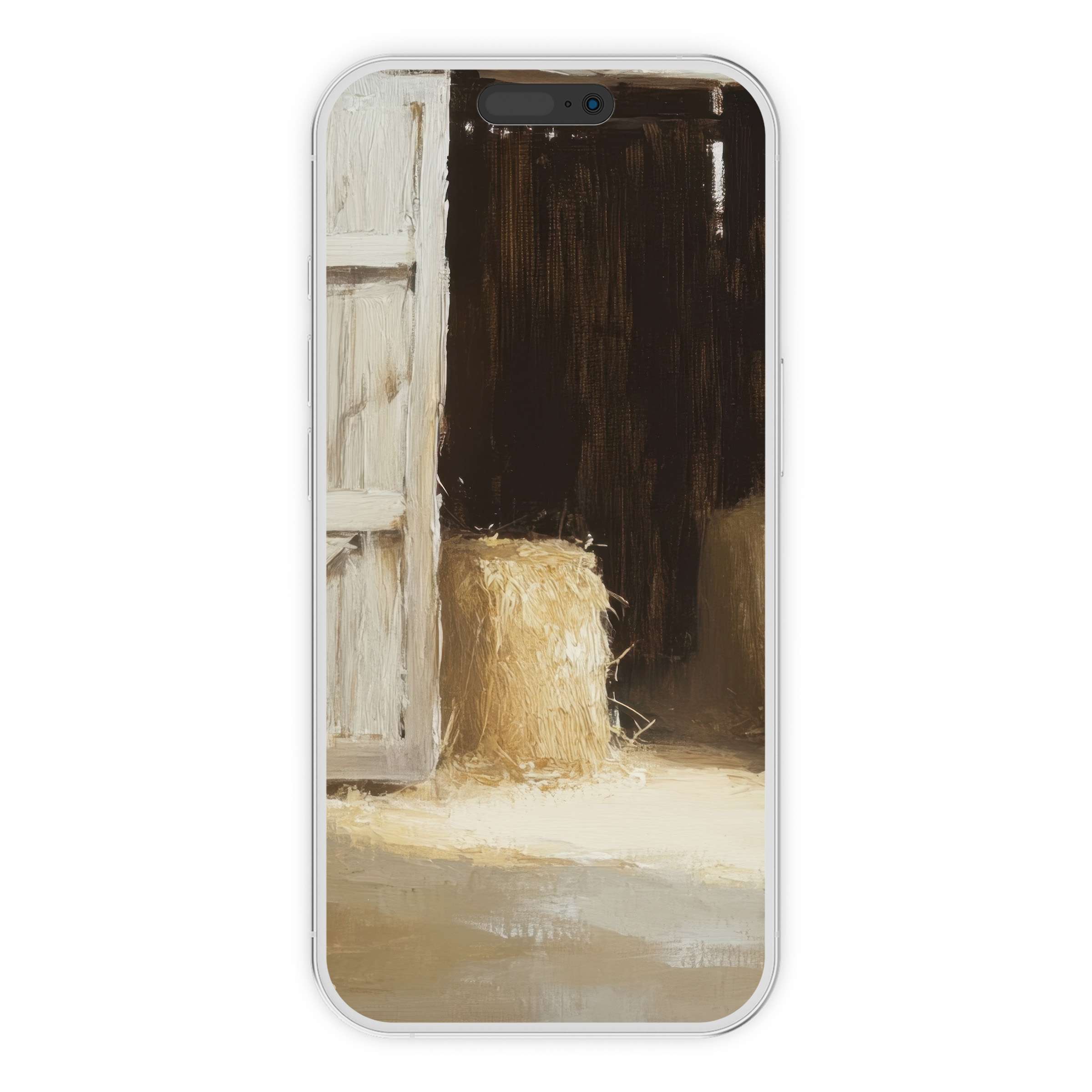 Farmhouse iPhone wallpaper digital download featuring serene hay bales and rustic textures for a calming phone background suitable for Android